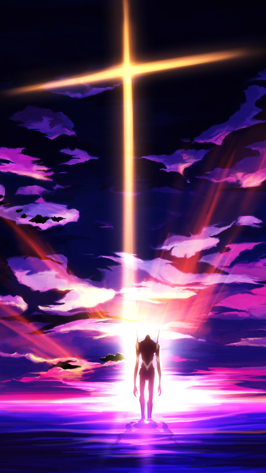 Fur, eva 01, sunset, robot, art, neon genesis evangelion