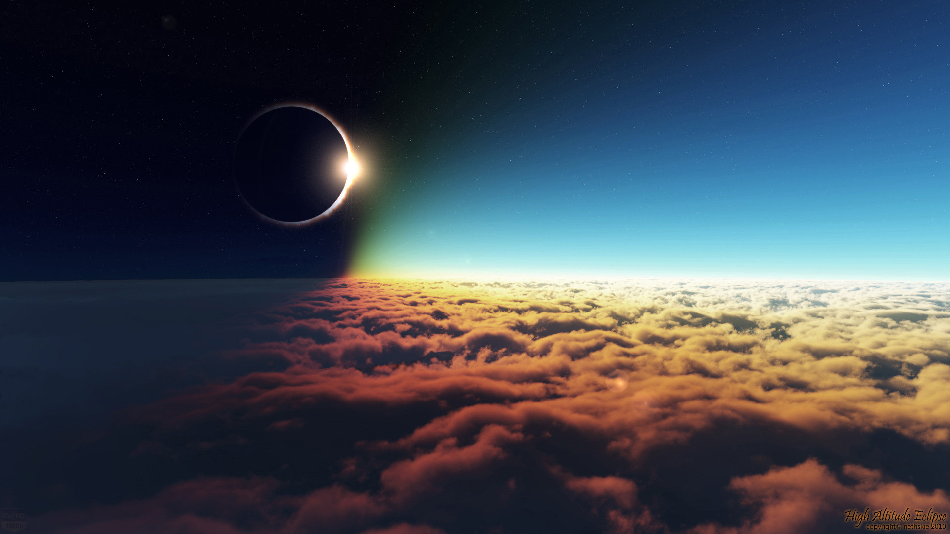 Sun, moon, clouds, sky, stars, eclipse Free Wallpapers