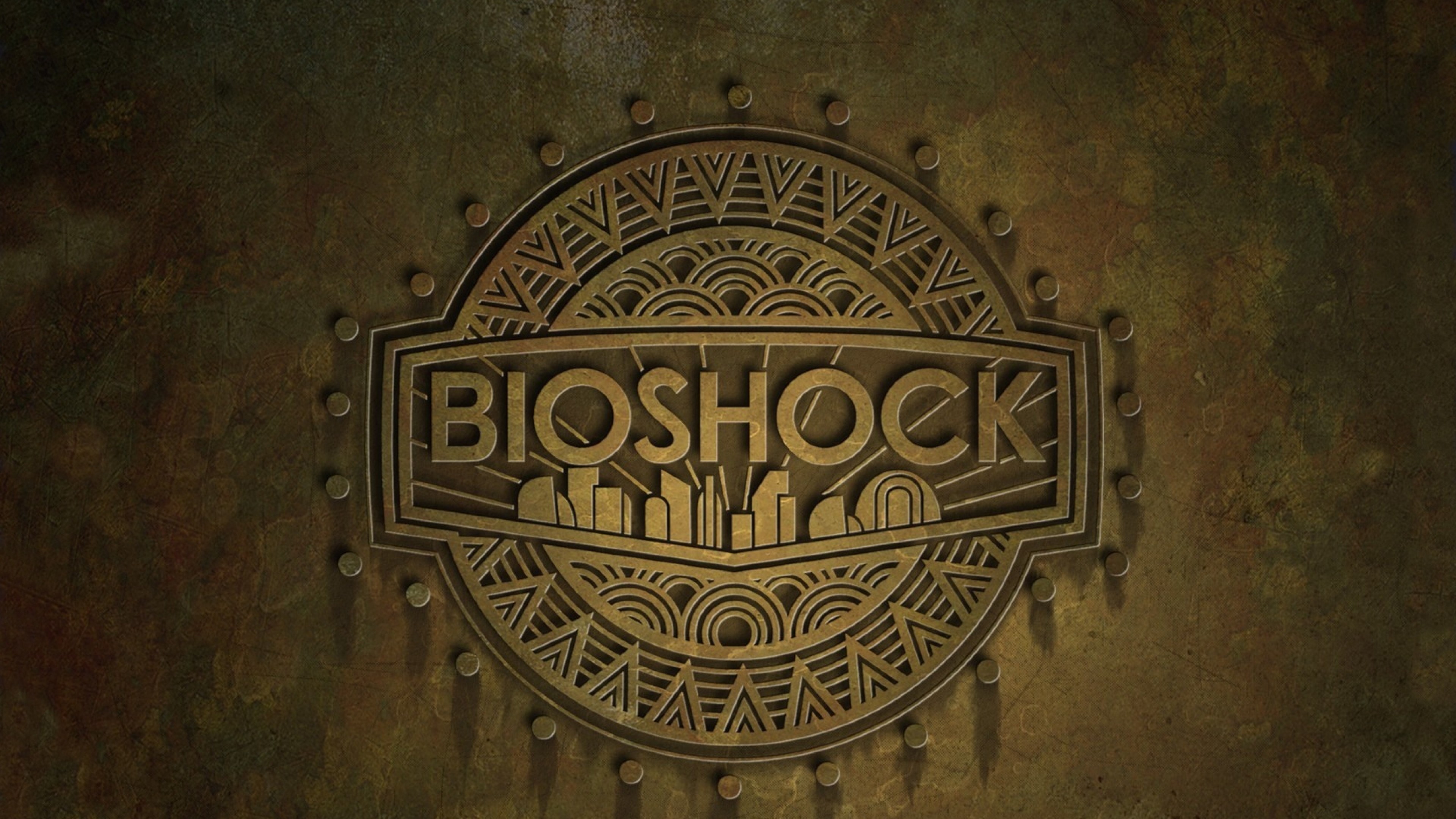 Preview wallpaper bioshock, name, background, city, emblem 3840×2160