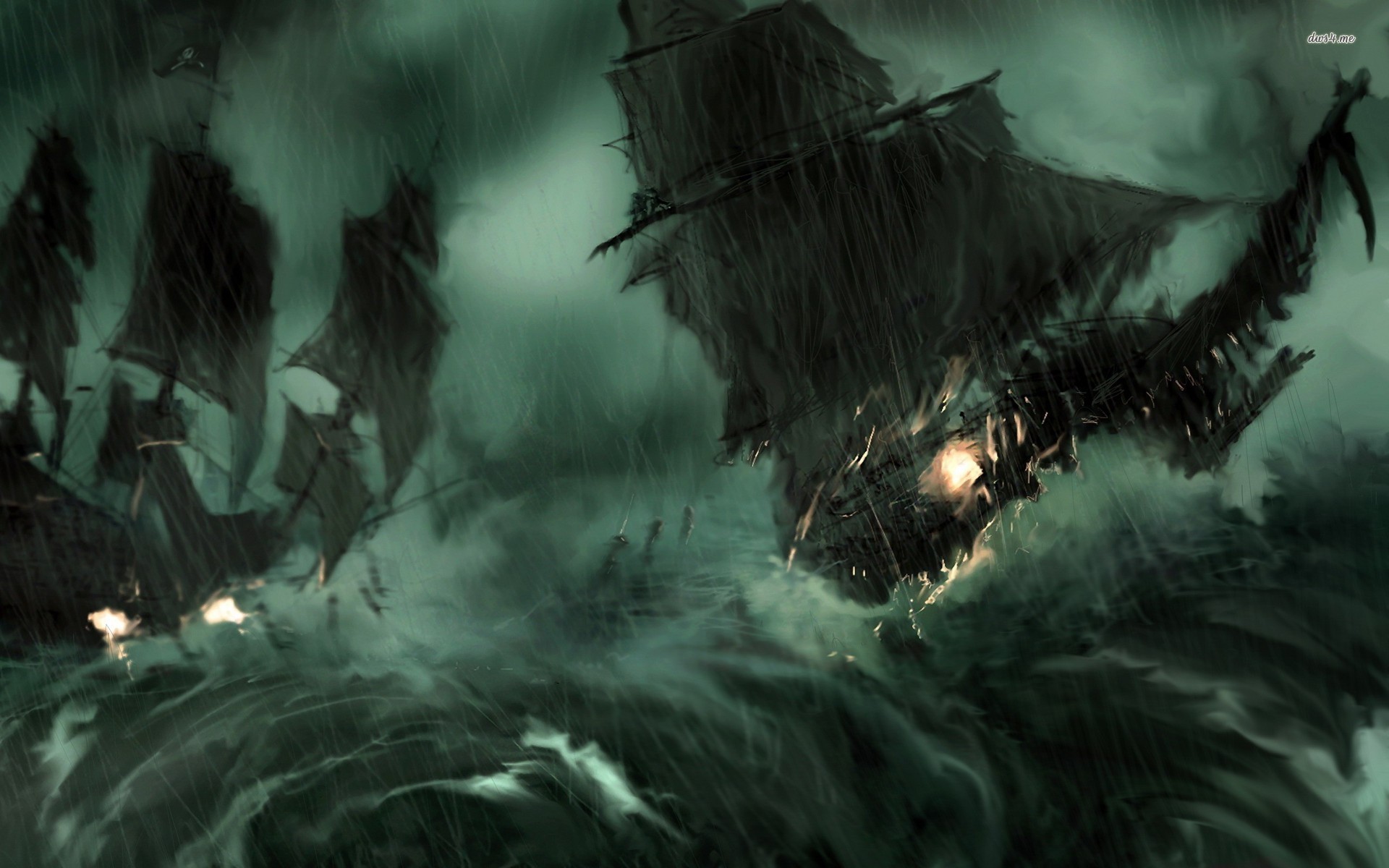 Pirate ship during the storm