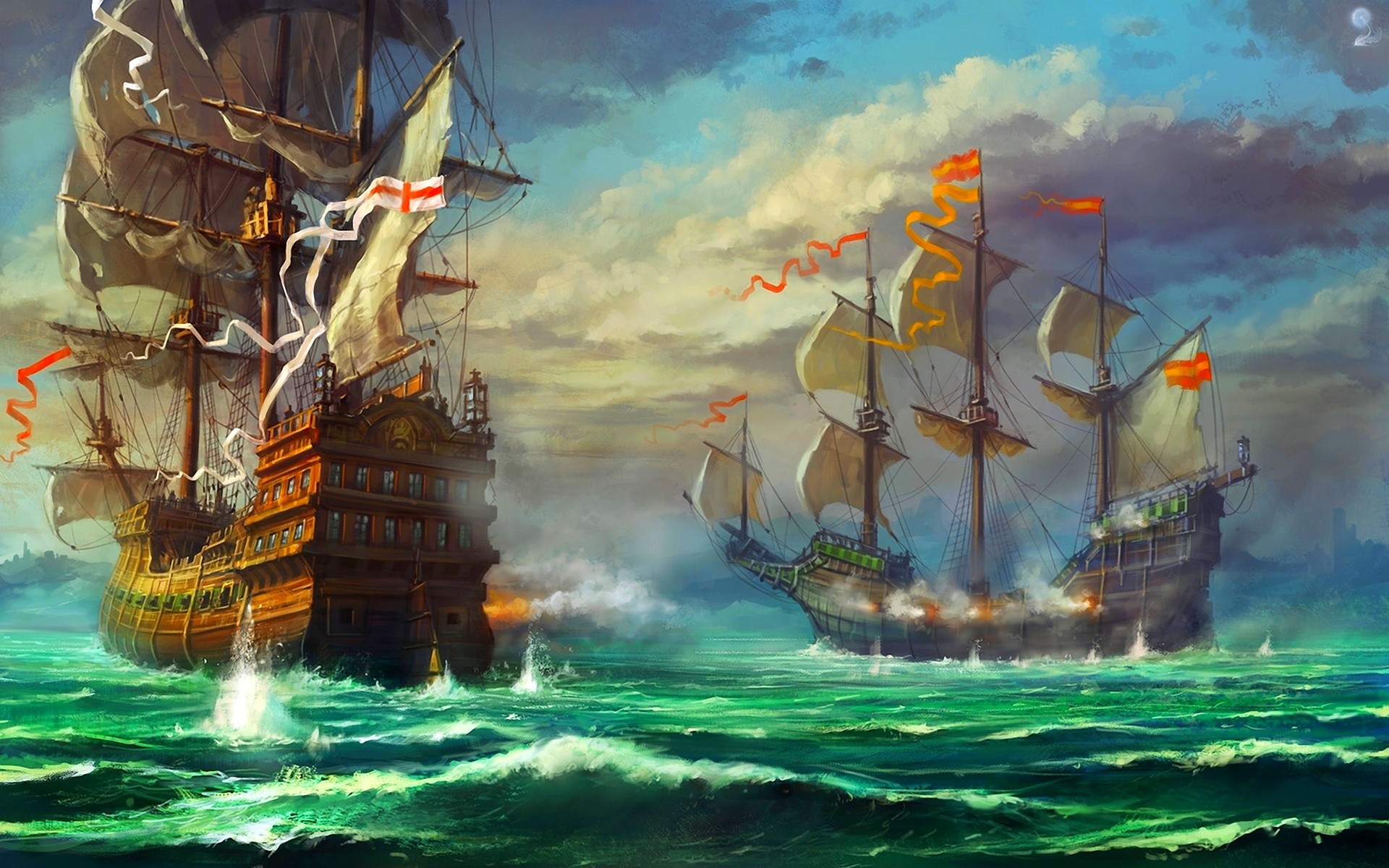 Pirate Ship War Widescreen HD Wallpaper Desktop
