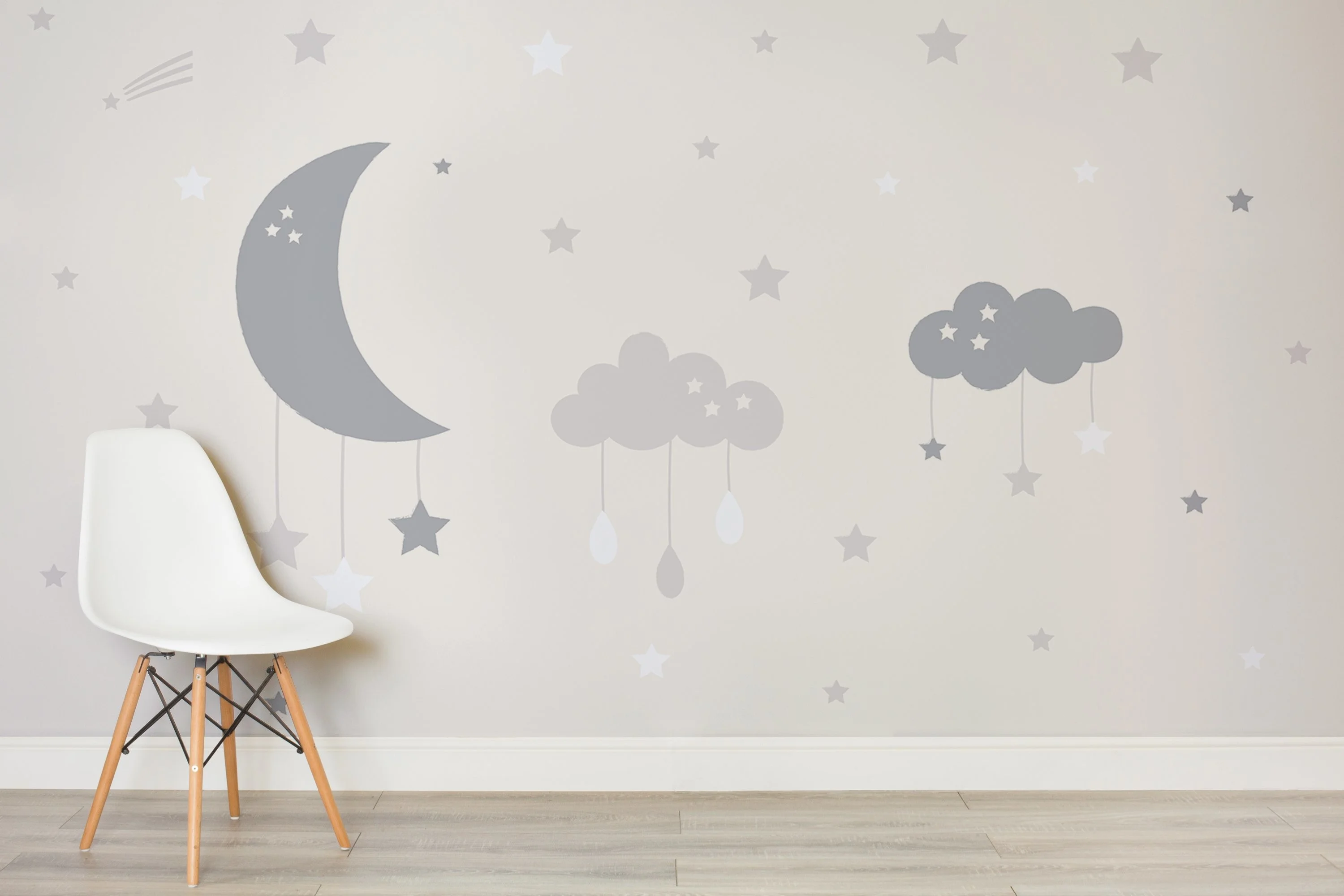 Baby clouds and moon nursery square wall mural