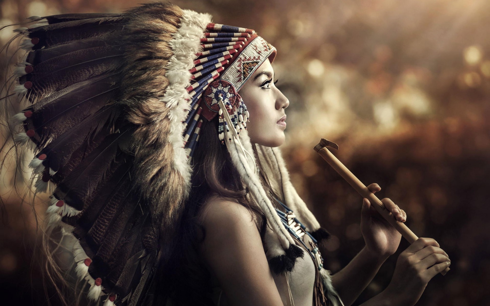 Native Americans, Headdress, Women, Profile Wallpaper
