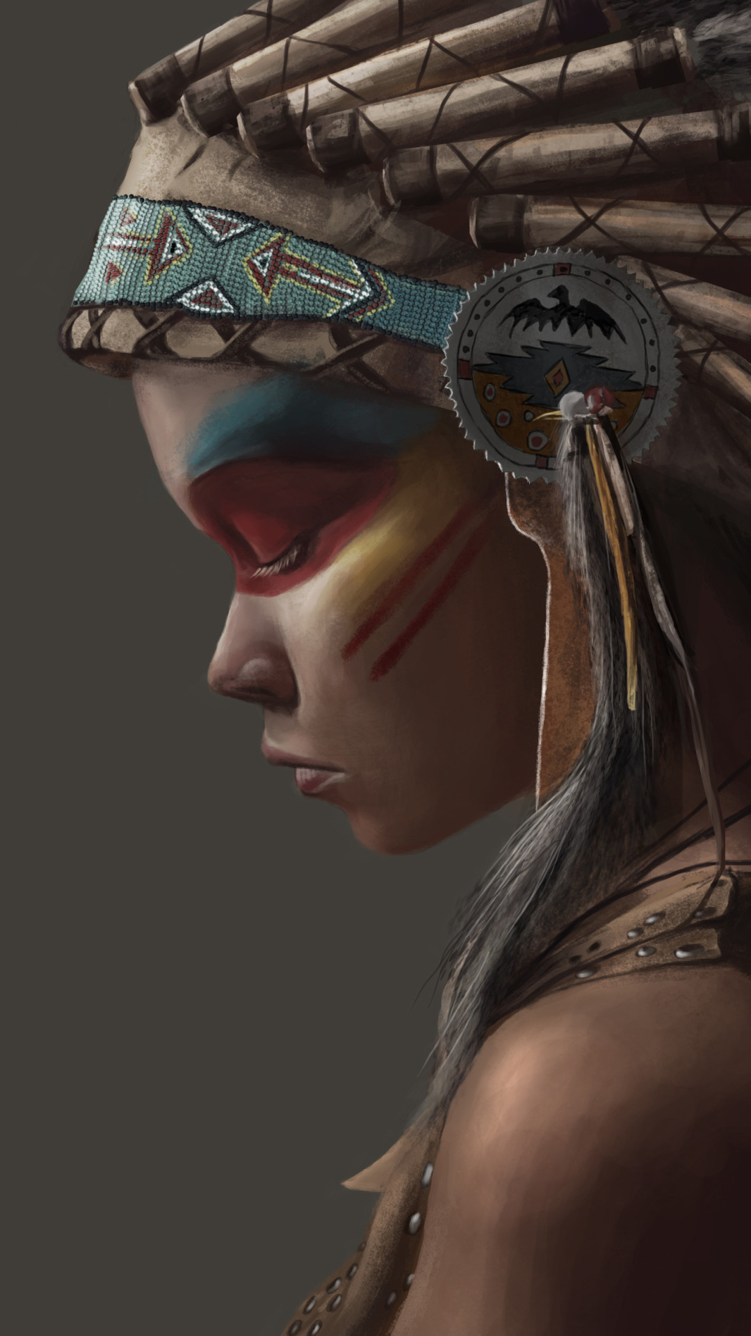 Artistic Native American Girl Feather. Wallpaper 649887