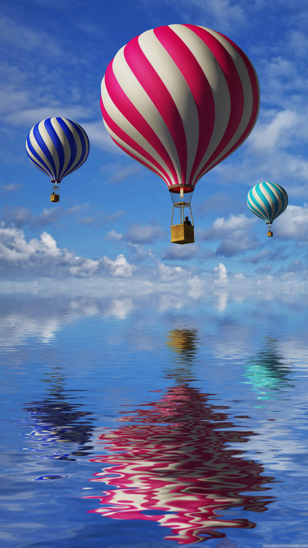 HD Mobile Wallpapers 1080p. 3d balloons in the blue sky and reflection in water