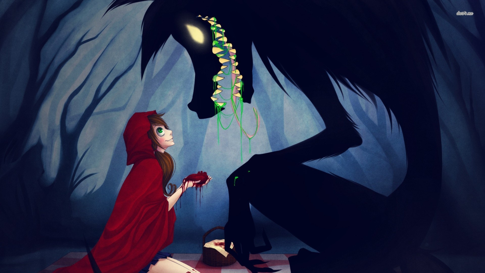 Creepy Red Riding Hood and the wolf wallpaper