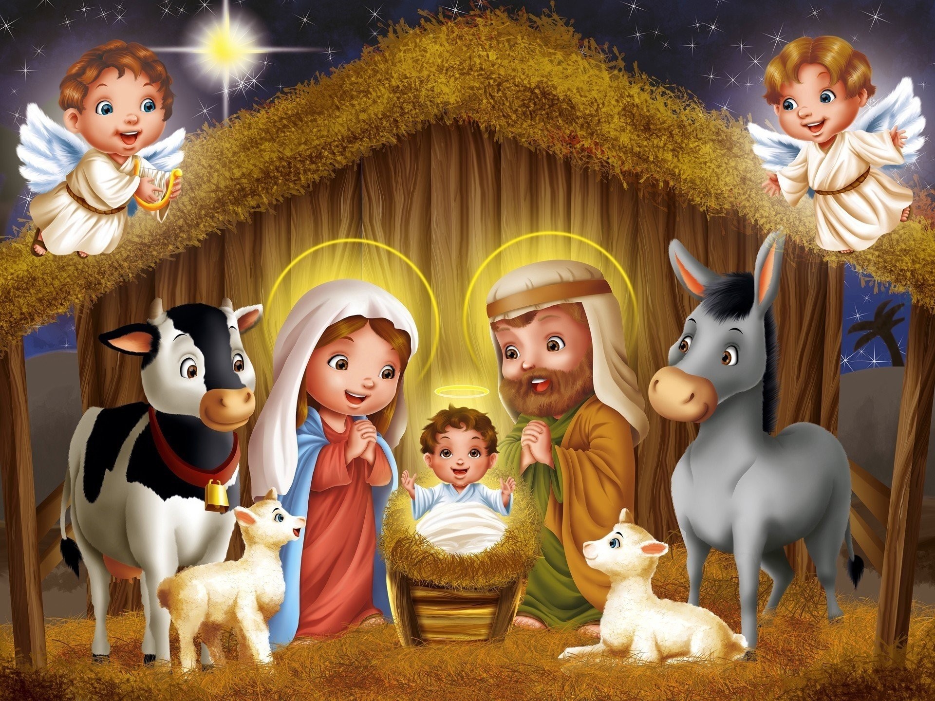 Cradle art cow sheep star merry christmas price ass night child angels new year