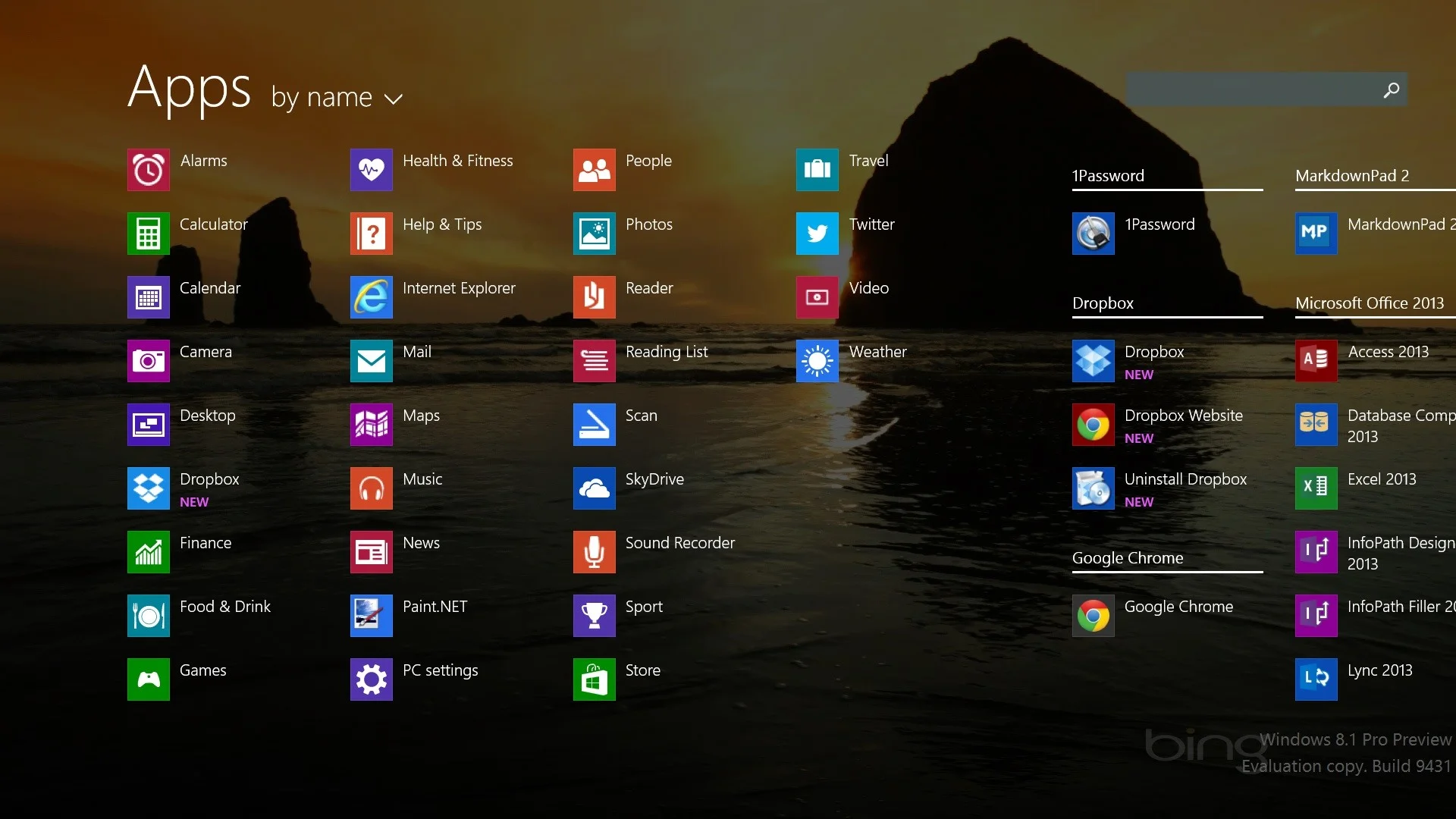 All apps, using the desktop background
