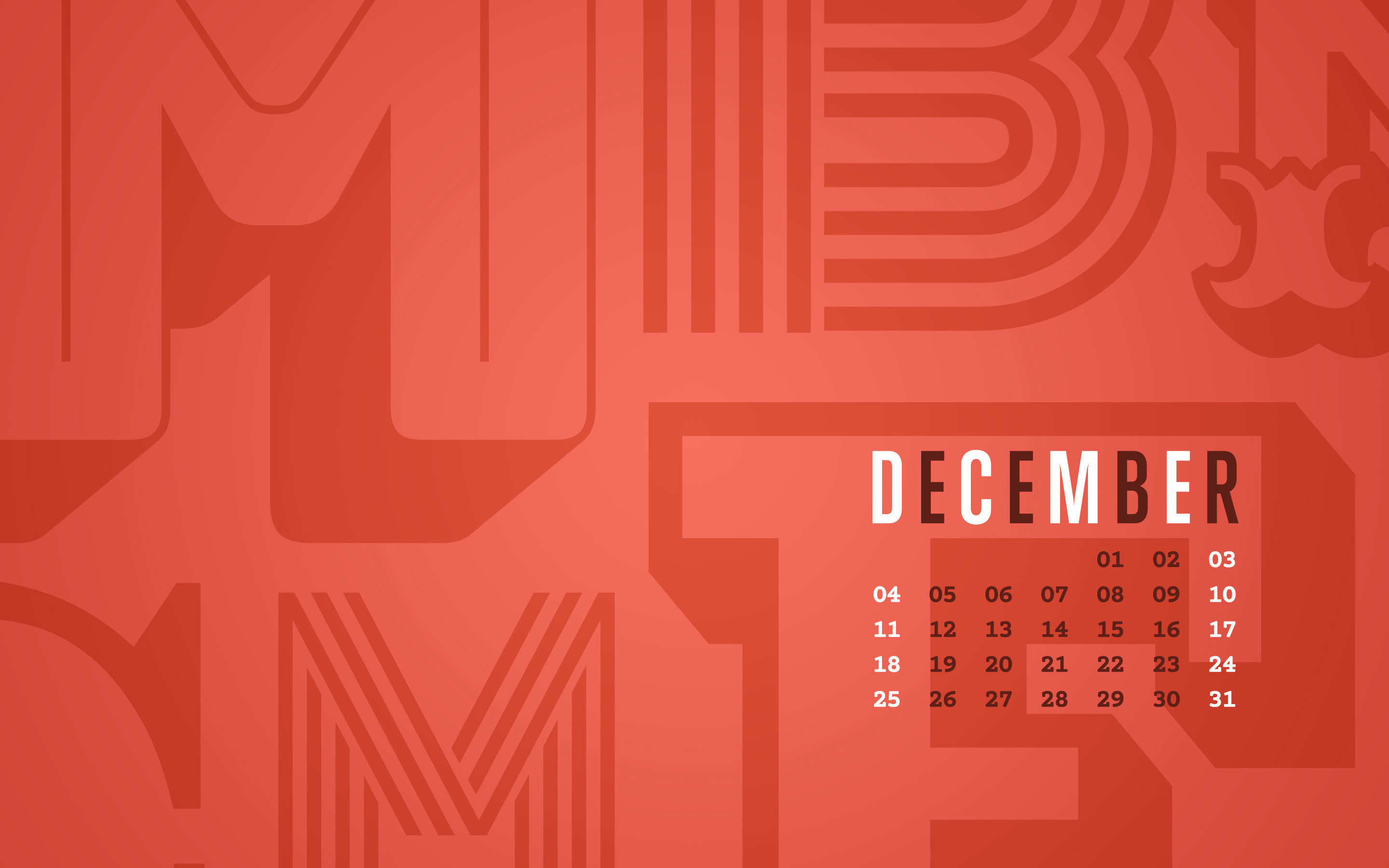 December 2016 Desktop Calendar Wallpaper