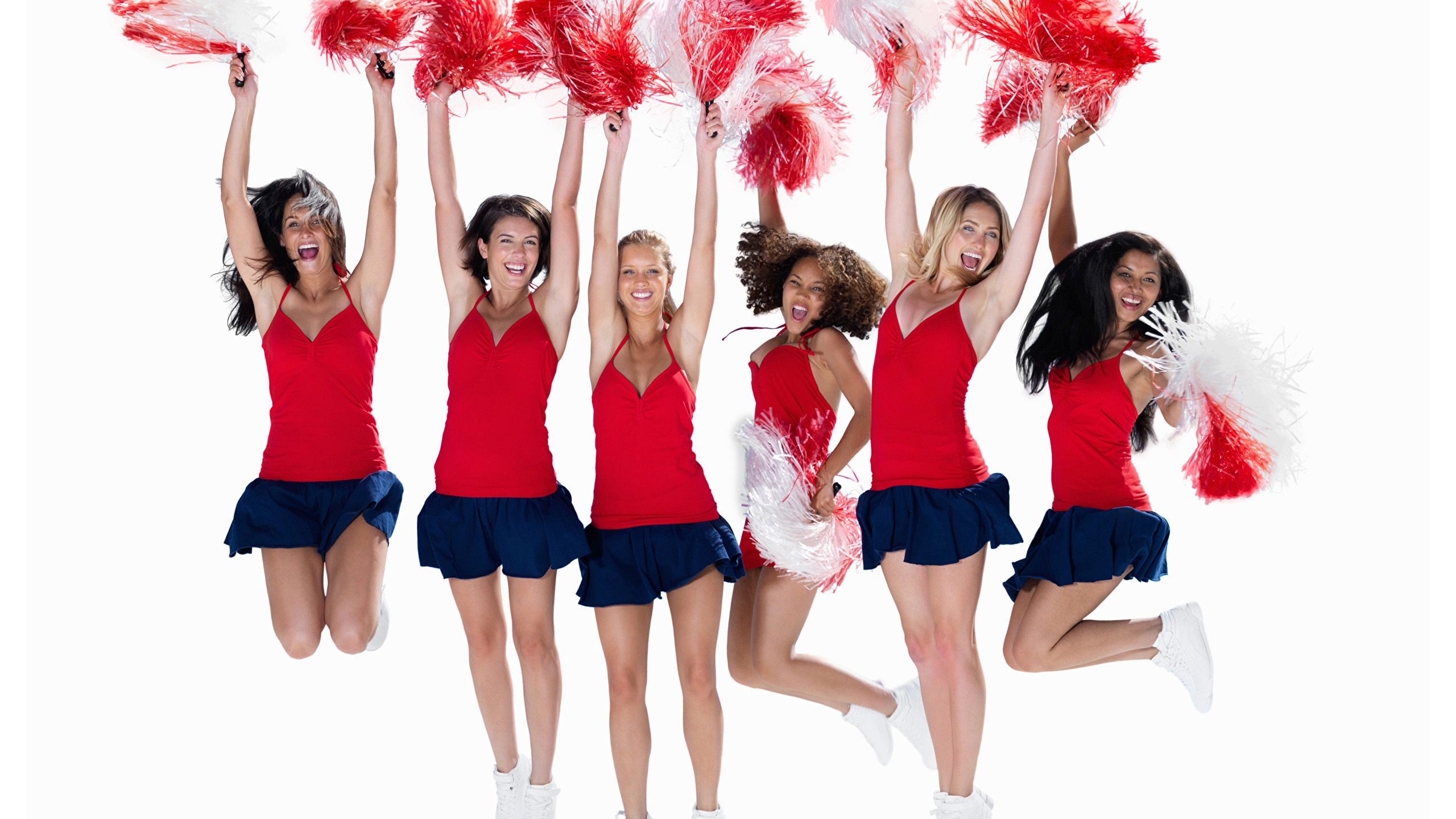 Wallpapers Cheerleader Girls Jump Uniform Many White background 2560×1440