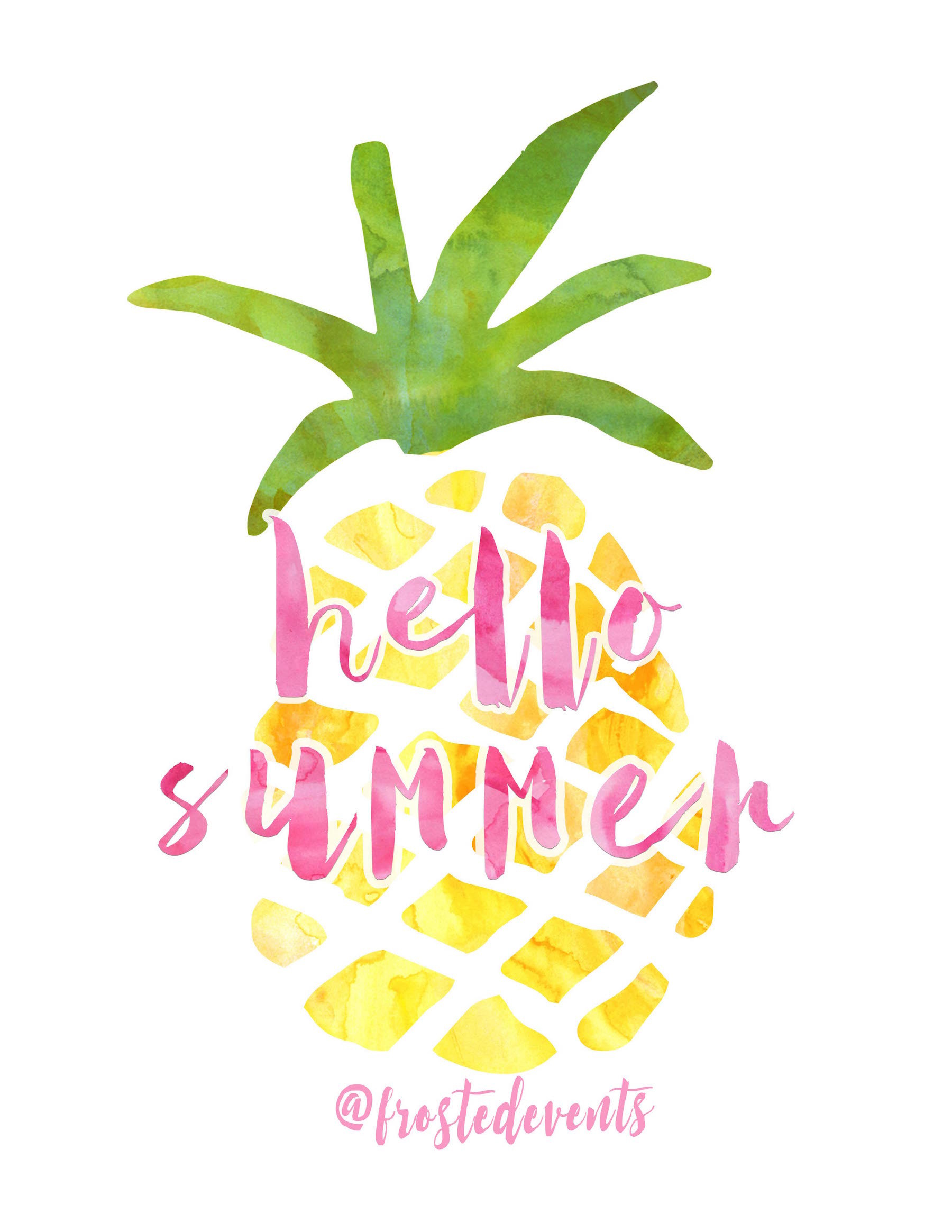 Free Pineapple Print Hello Summer Pineapple Watercolor Printable from frostedevents.com frostedevents