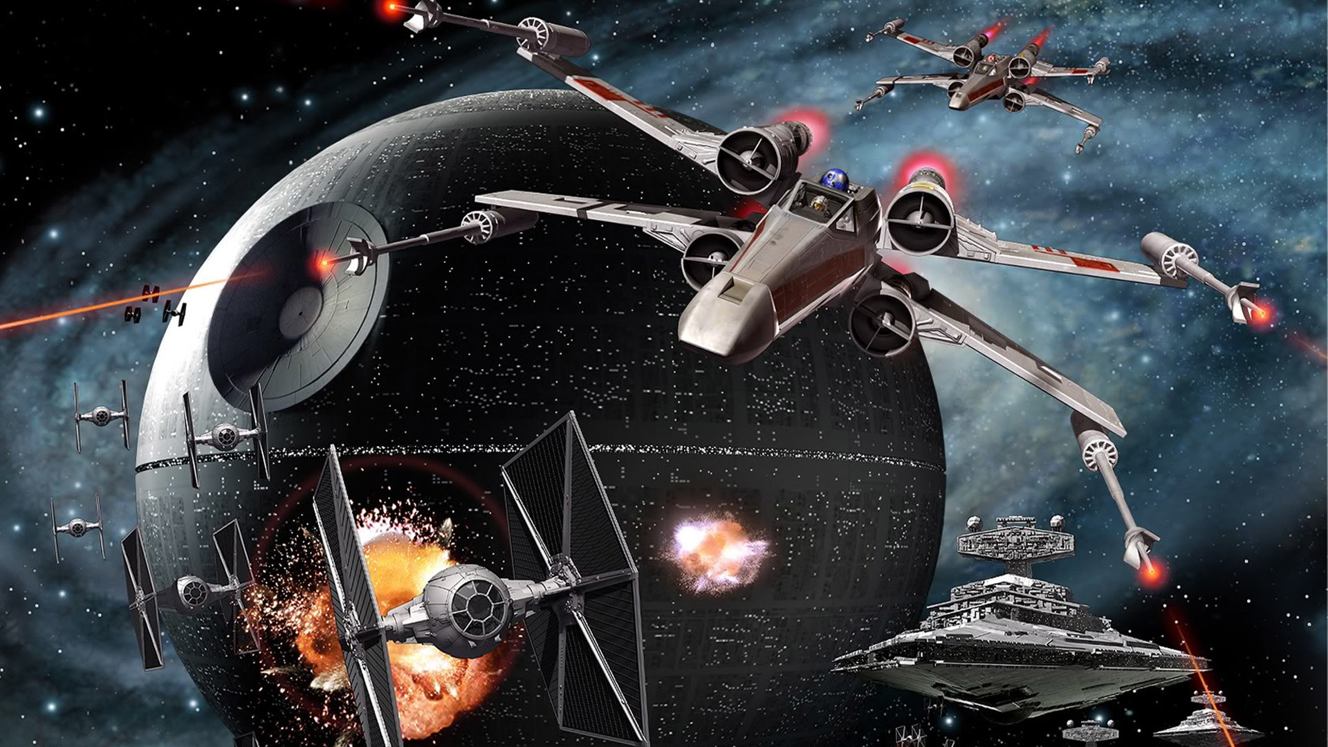 A nice piece of CG artwork showing the battle between the rebel alliance and the empire over the death star. Looks very detailed as your wallpaper