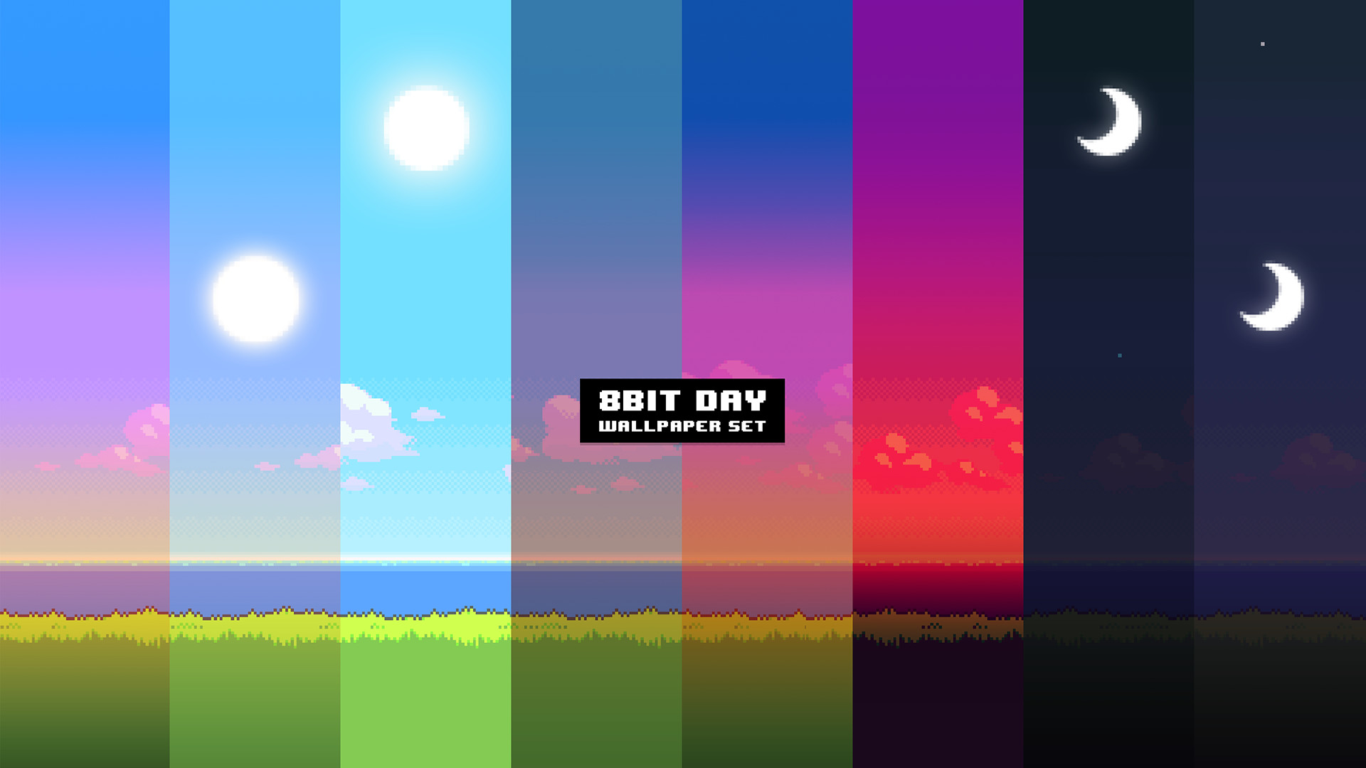 UPDATE New version of the 8Bit Day Wallpaper Set. Pixel wallpaper changes based on time of day Download different resolutions and installation