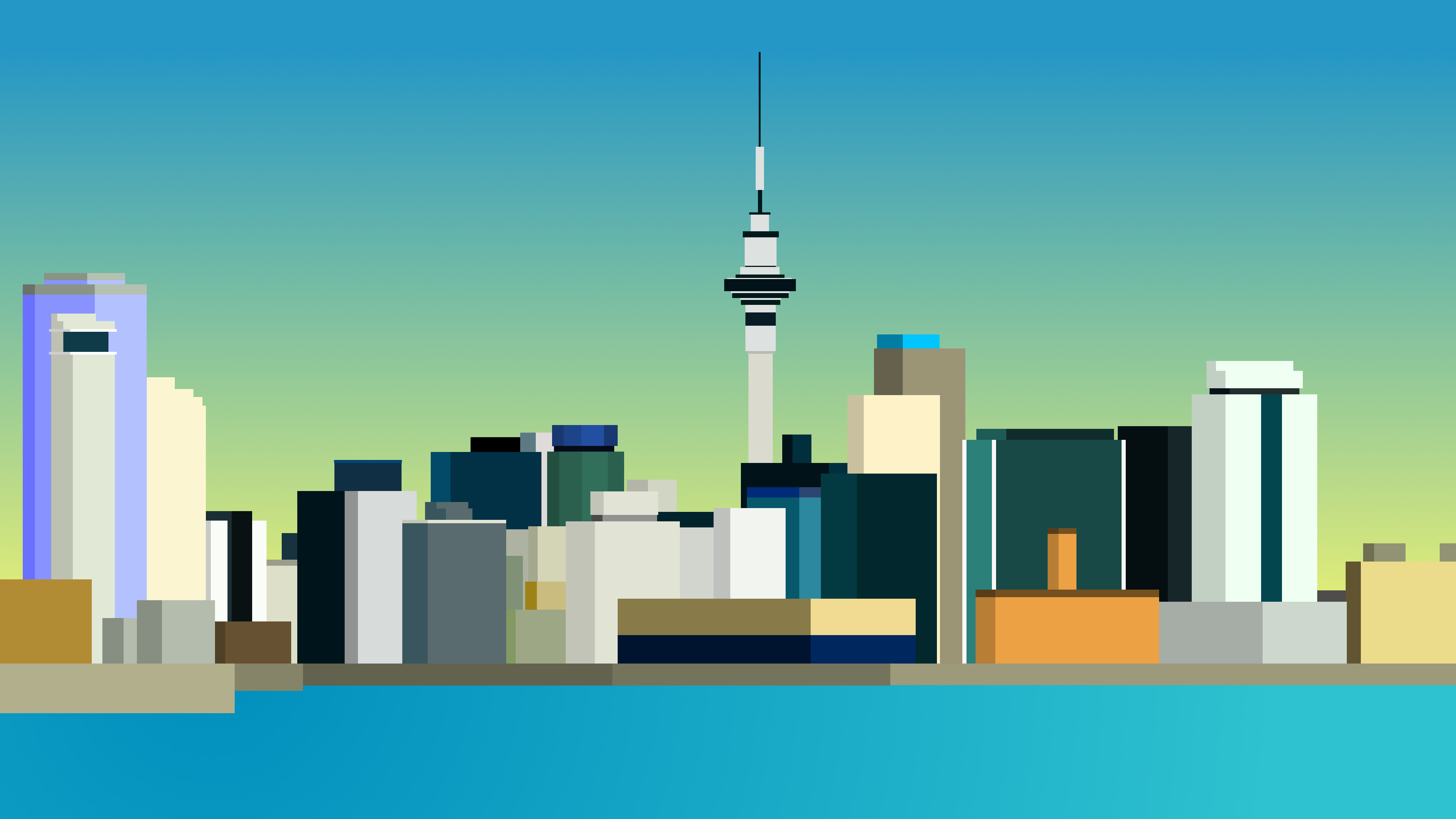 8 Bit Auckland Skyline Wallpaper by CurtisBell