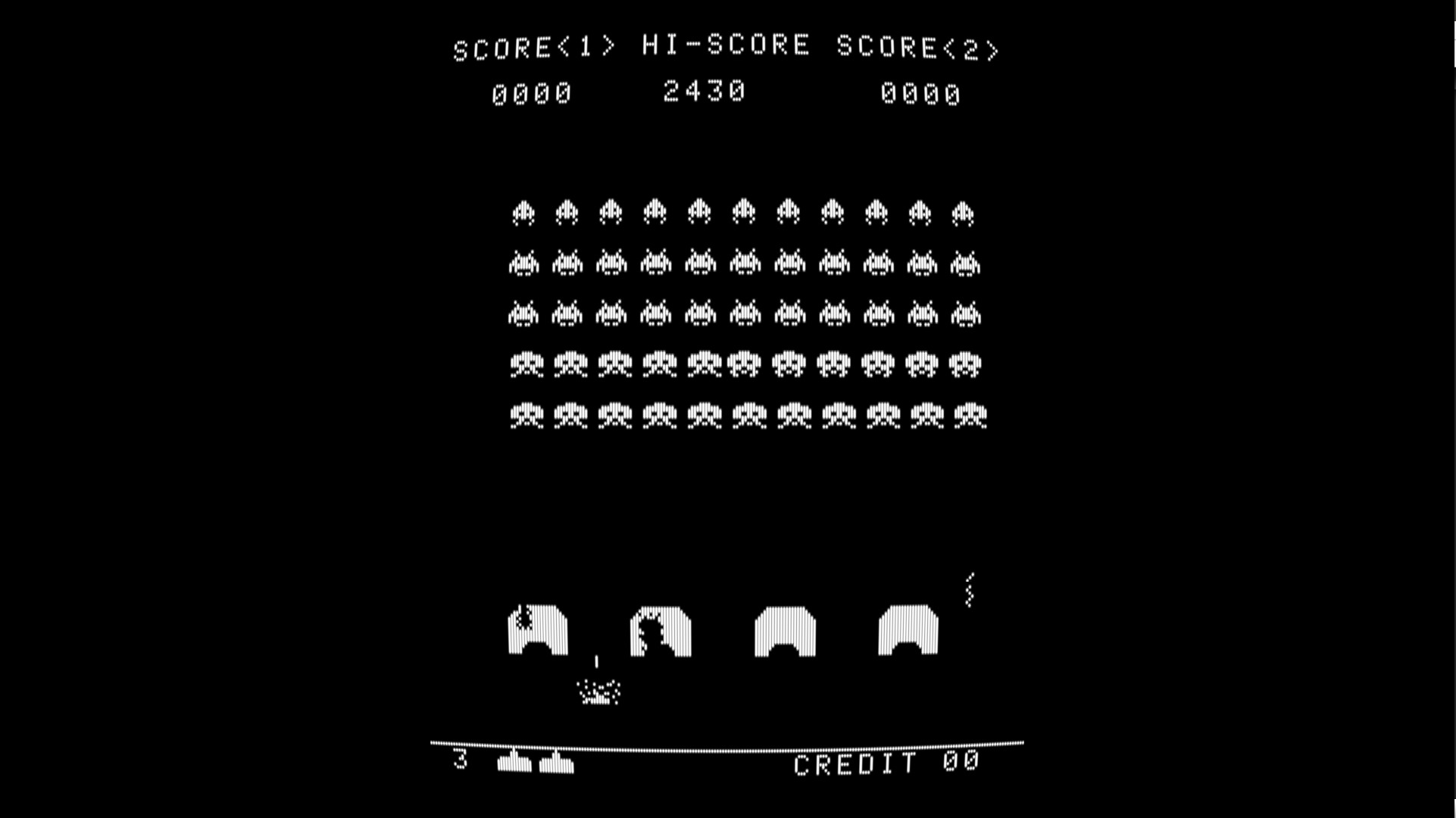 Space Invaders in pure black and white raster sprites only …