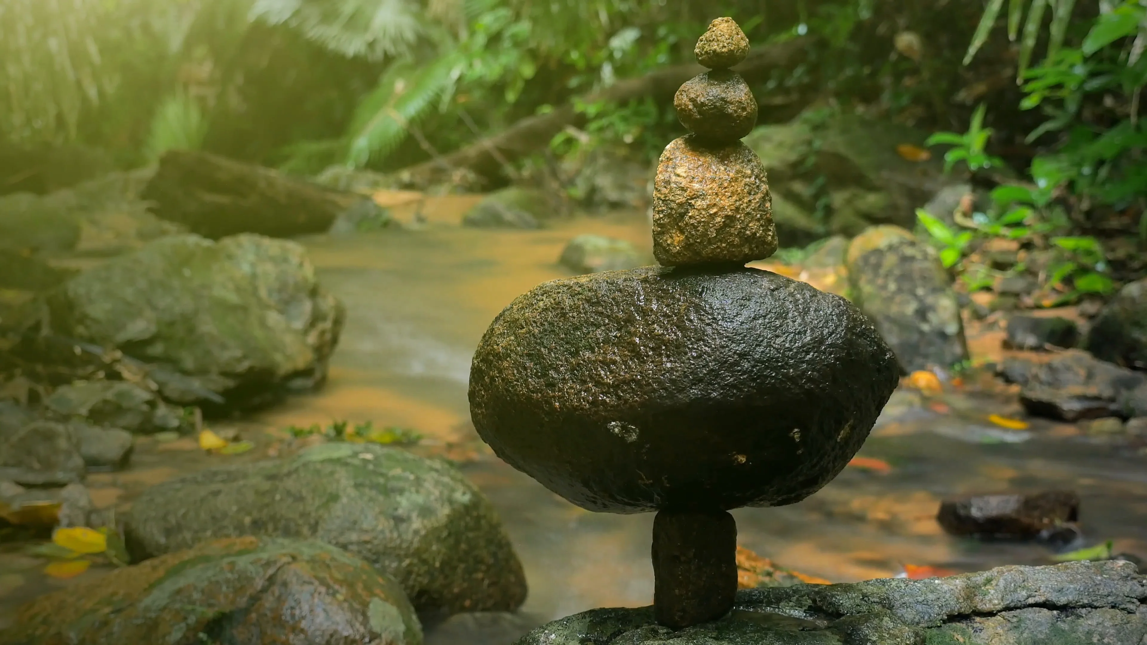 Calm meditate spiritual background of Zen tower in peaceful forest nature Stock Video Footage – VideoBlocks