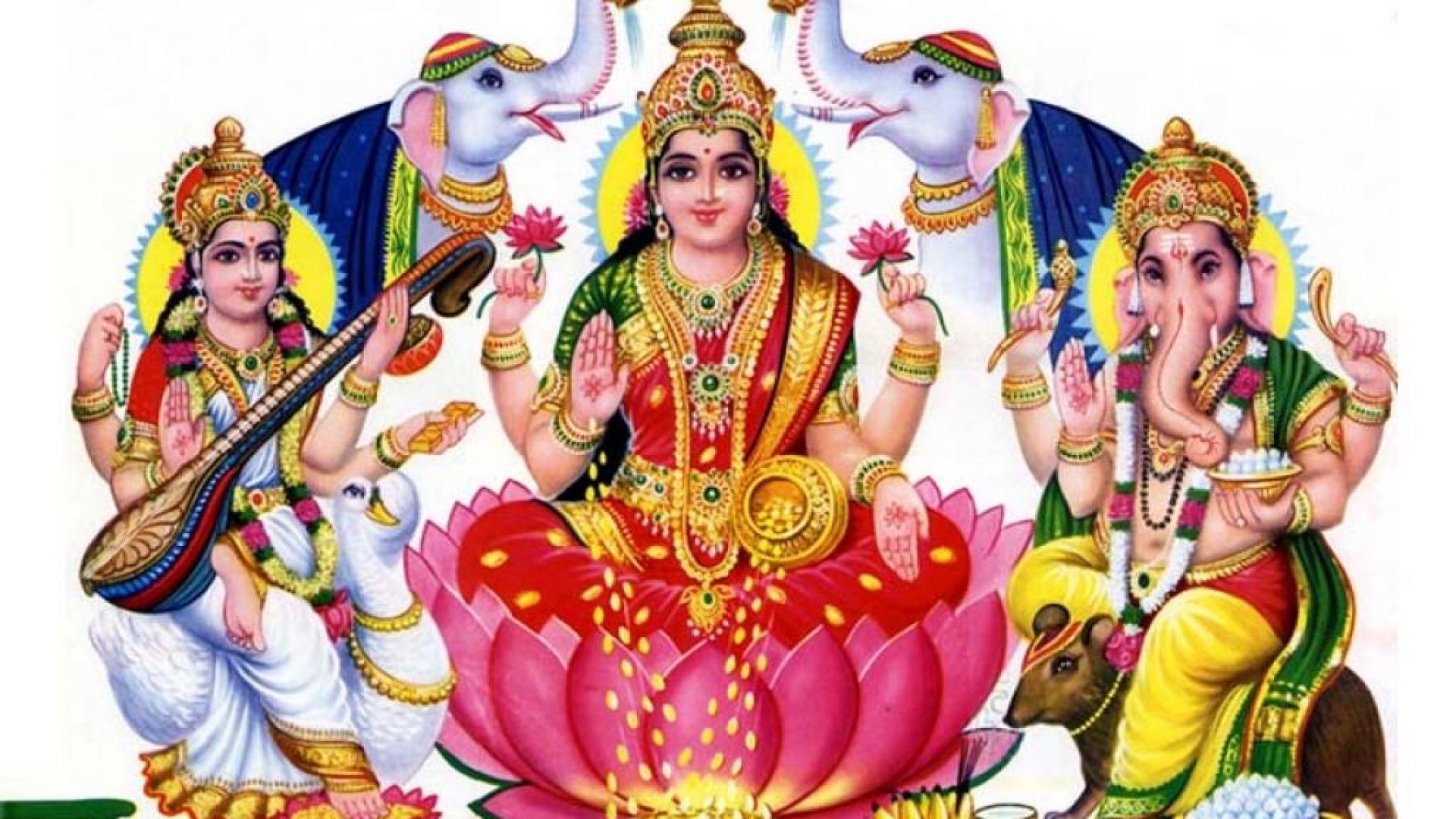 Lord Ganesha Goddess Lakshmi And Saraswati Hd Wallpapers