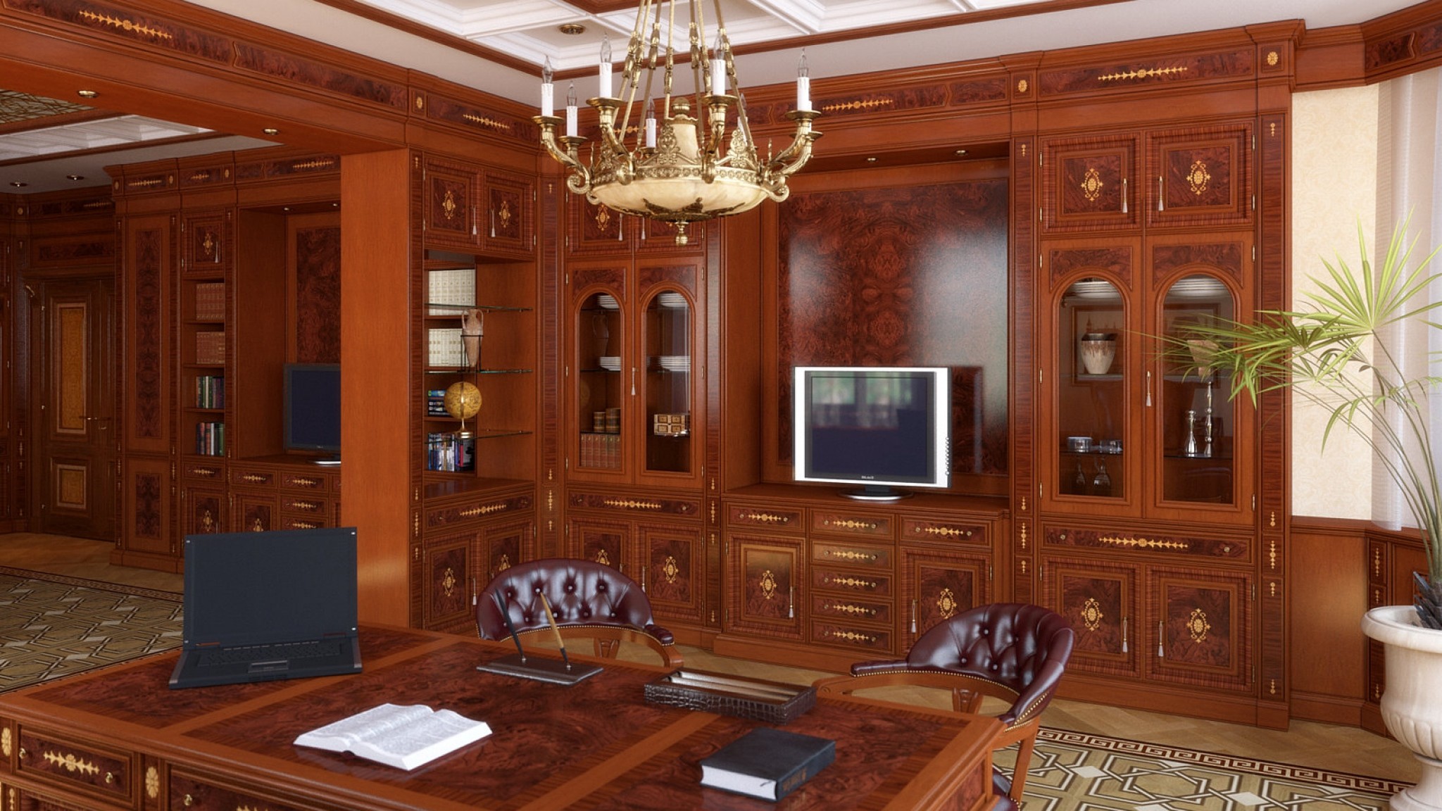 Wallpaper room, office, furniture, design, wood