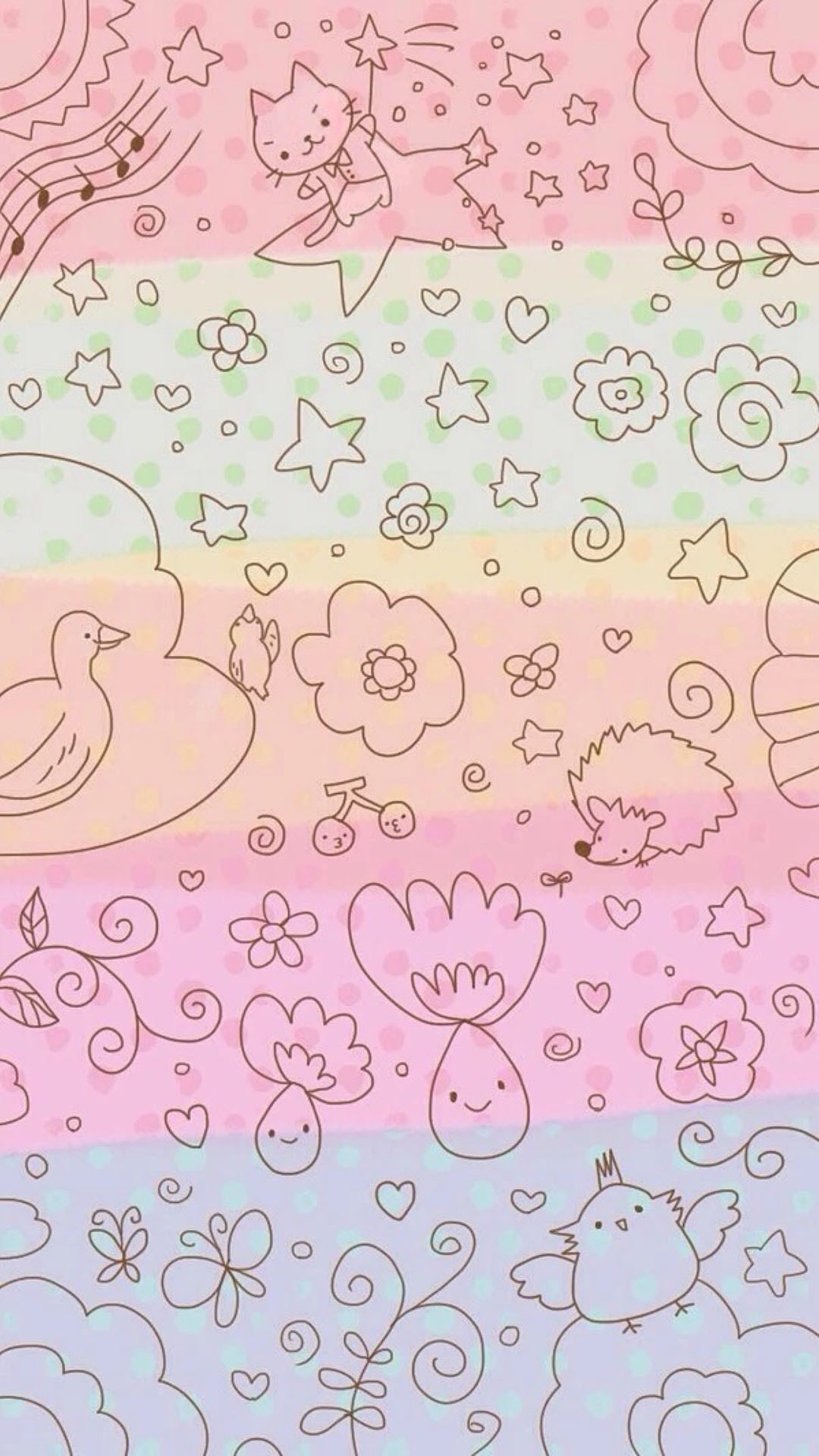Dreamy Anime Cute Kitten Pattern Painting Background #iPhone #wallpaper