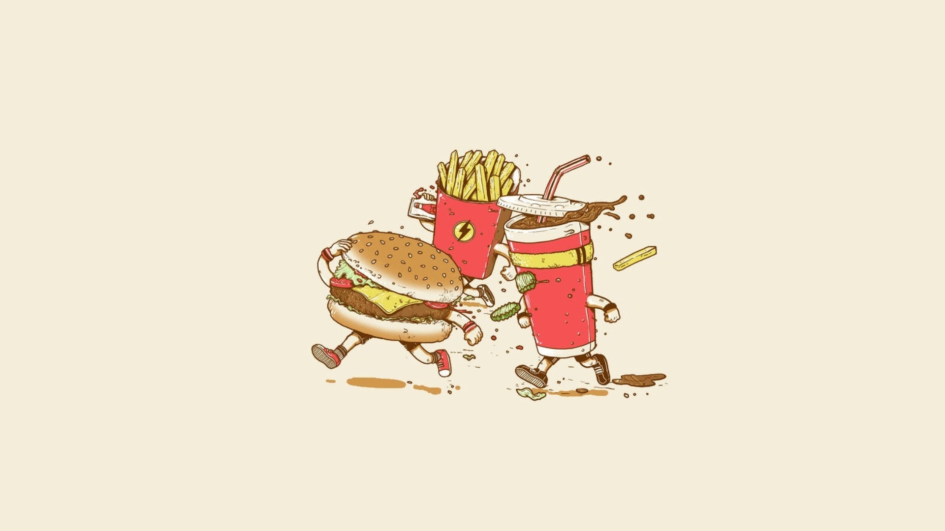 Wallpaper fast food, cola, french fries, burger, art