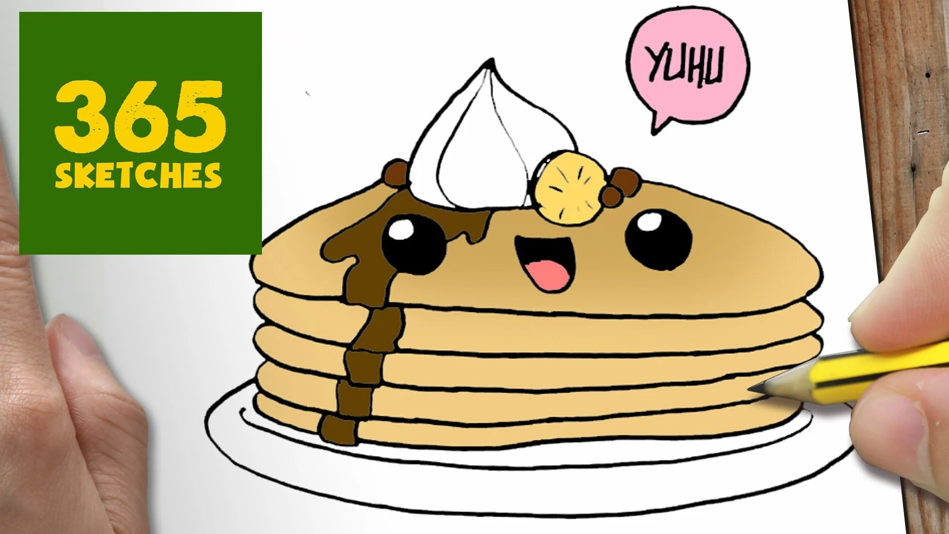 HOW TO DRAW A PANCAKE CUTE, Easy step by step drawing lessons for kids