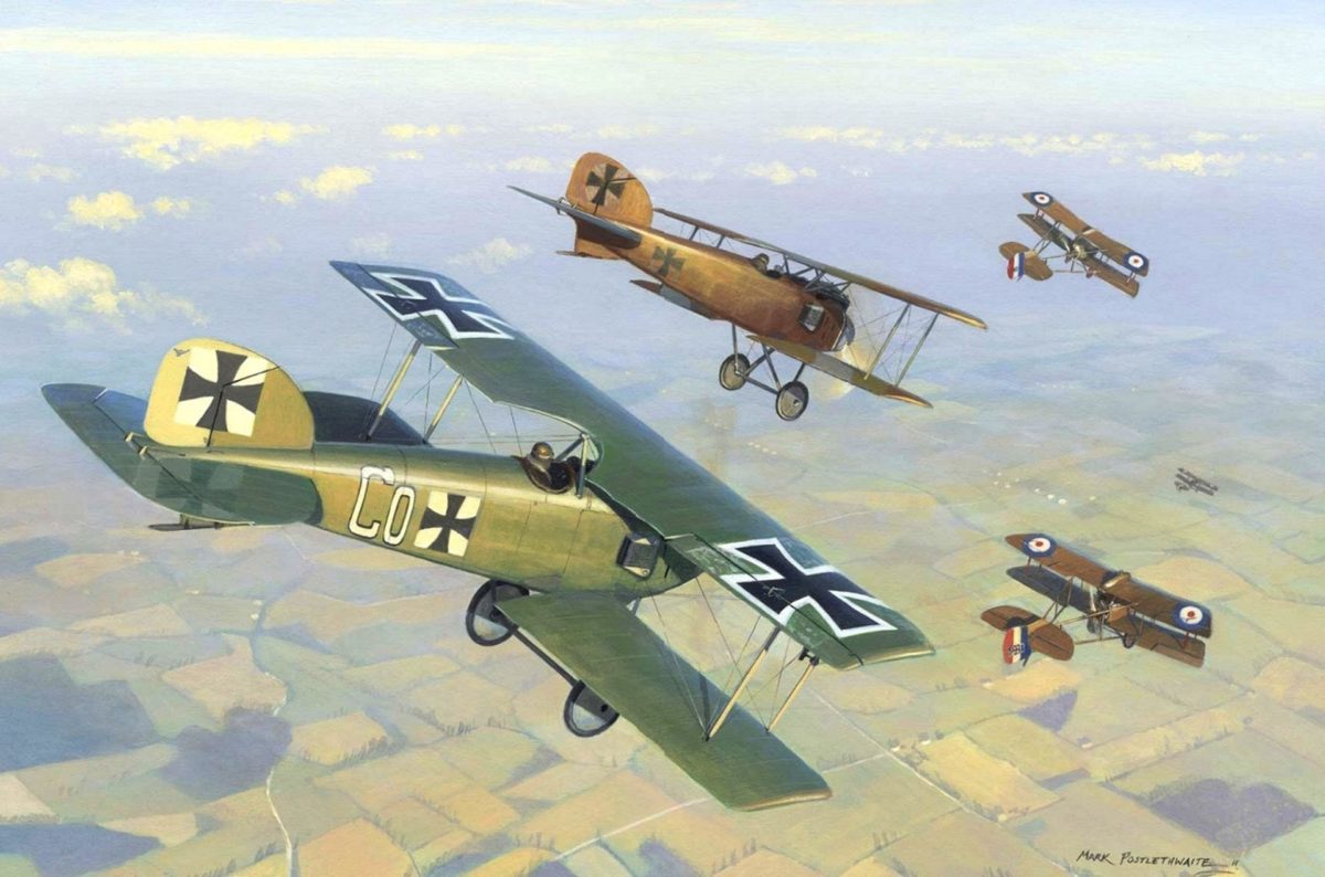 Art sky dogfight english dh 2 german albatros d id ii western front ...