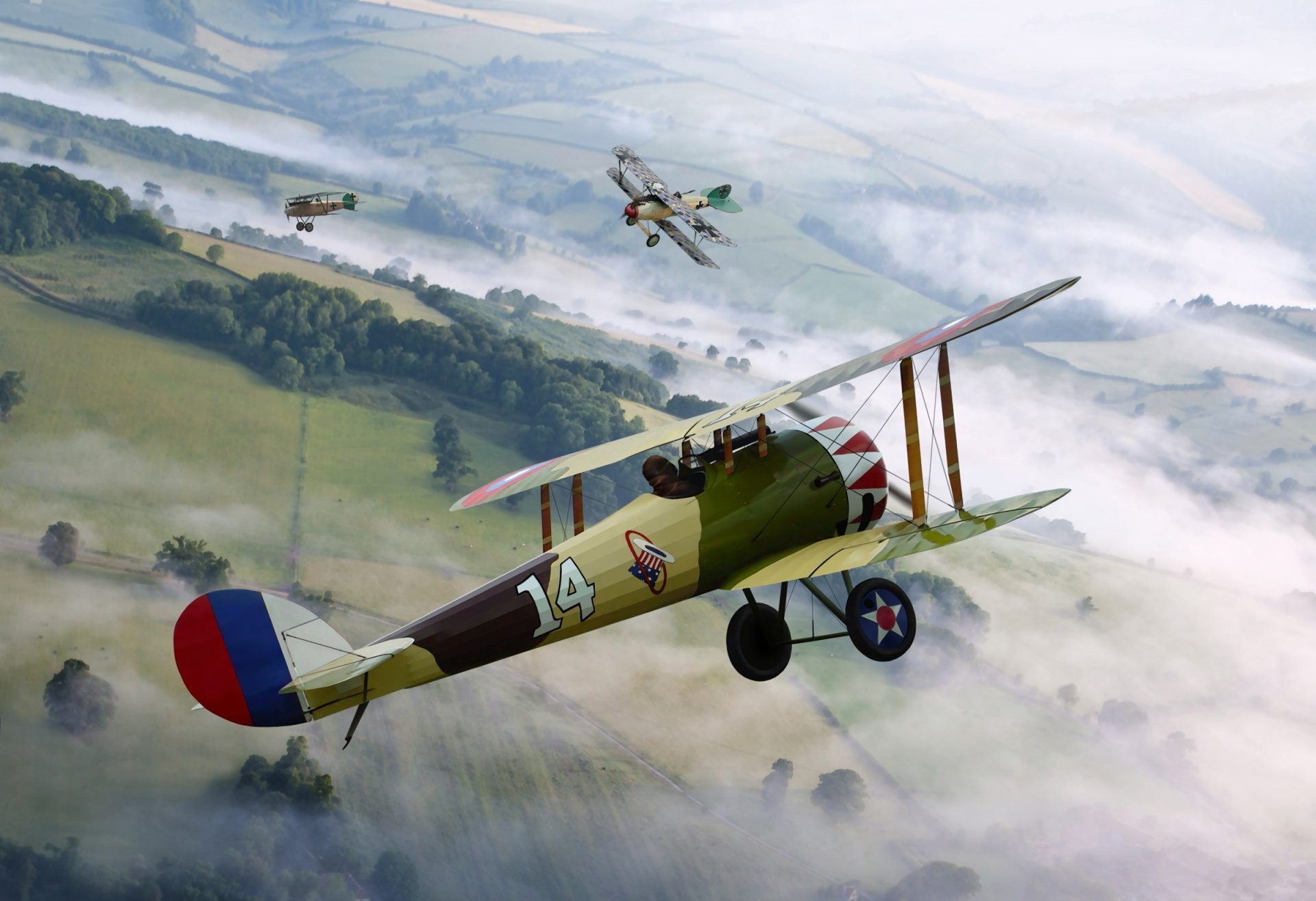 Art sky air fight fighters uk de havilland d.h.5 and german albatros d.i / d
