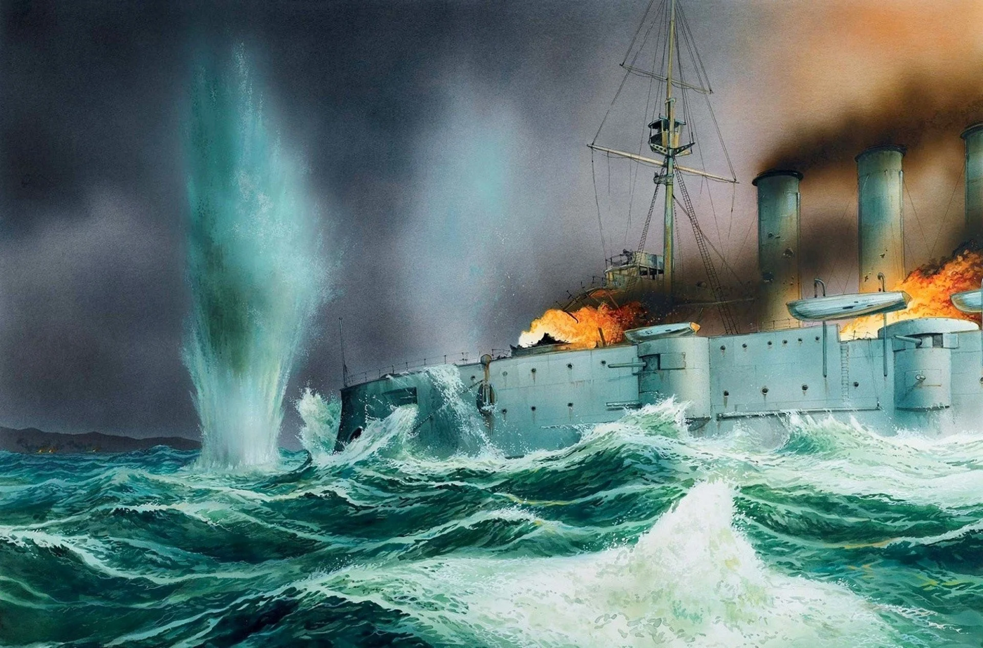 Art explosions wave ww1 battle at the port of coronel picture armored cruiser sea uk november