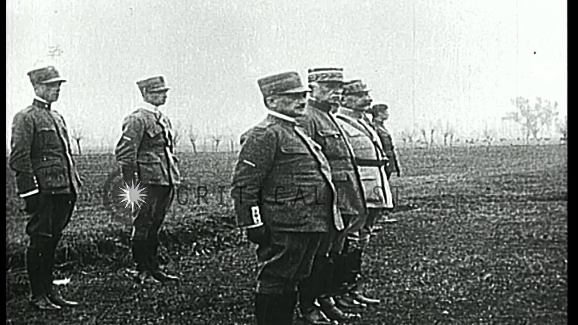 WW1 Generals of Britain, France and Italy review troops and King of Belgium and PHD Stock Footage