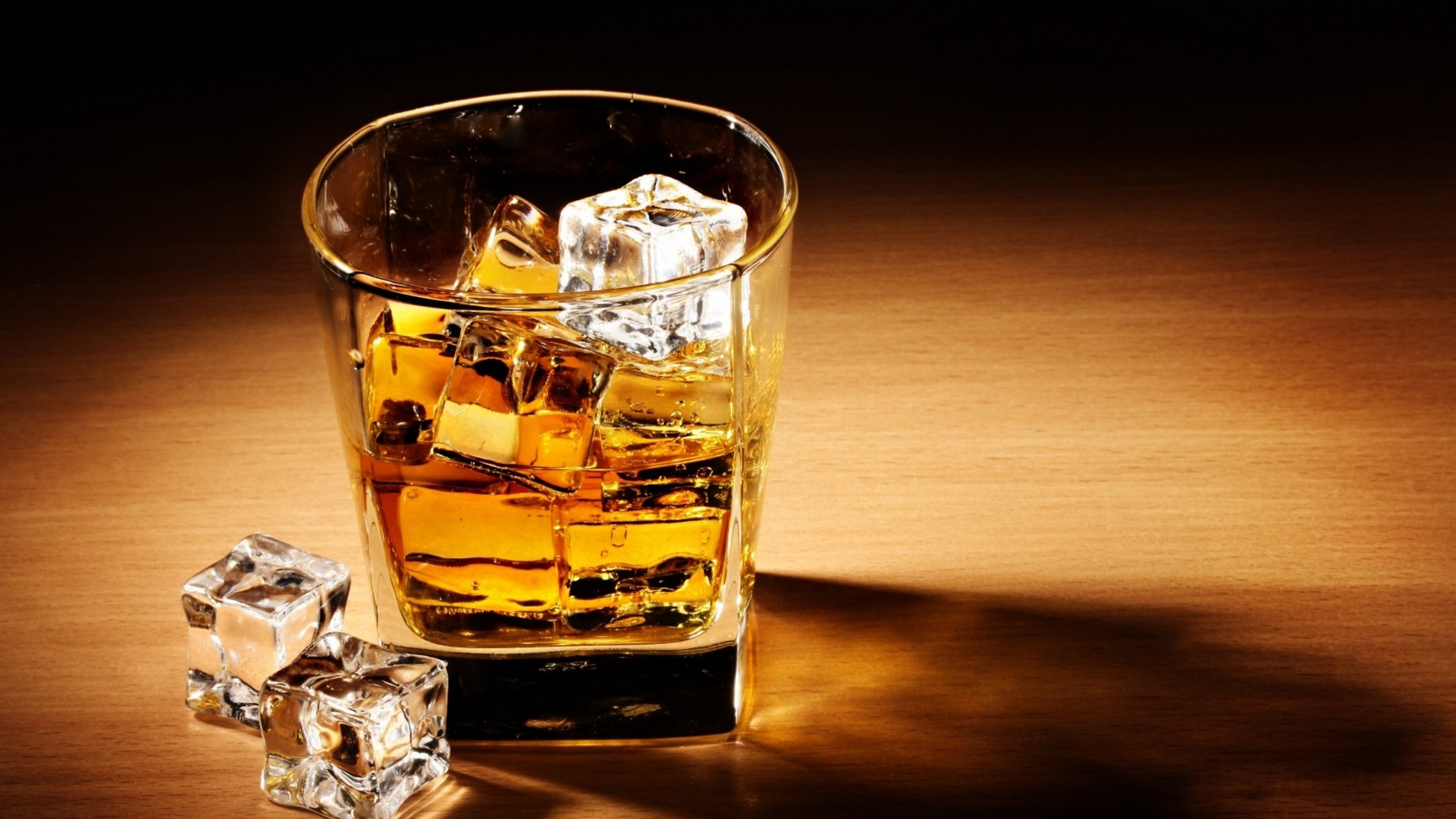 Preview wallpaper whiskey, drink, alcohol, ice cubes, glass, table, shadow
