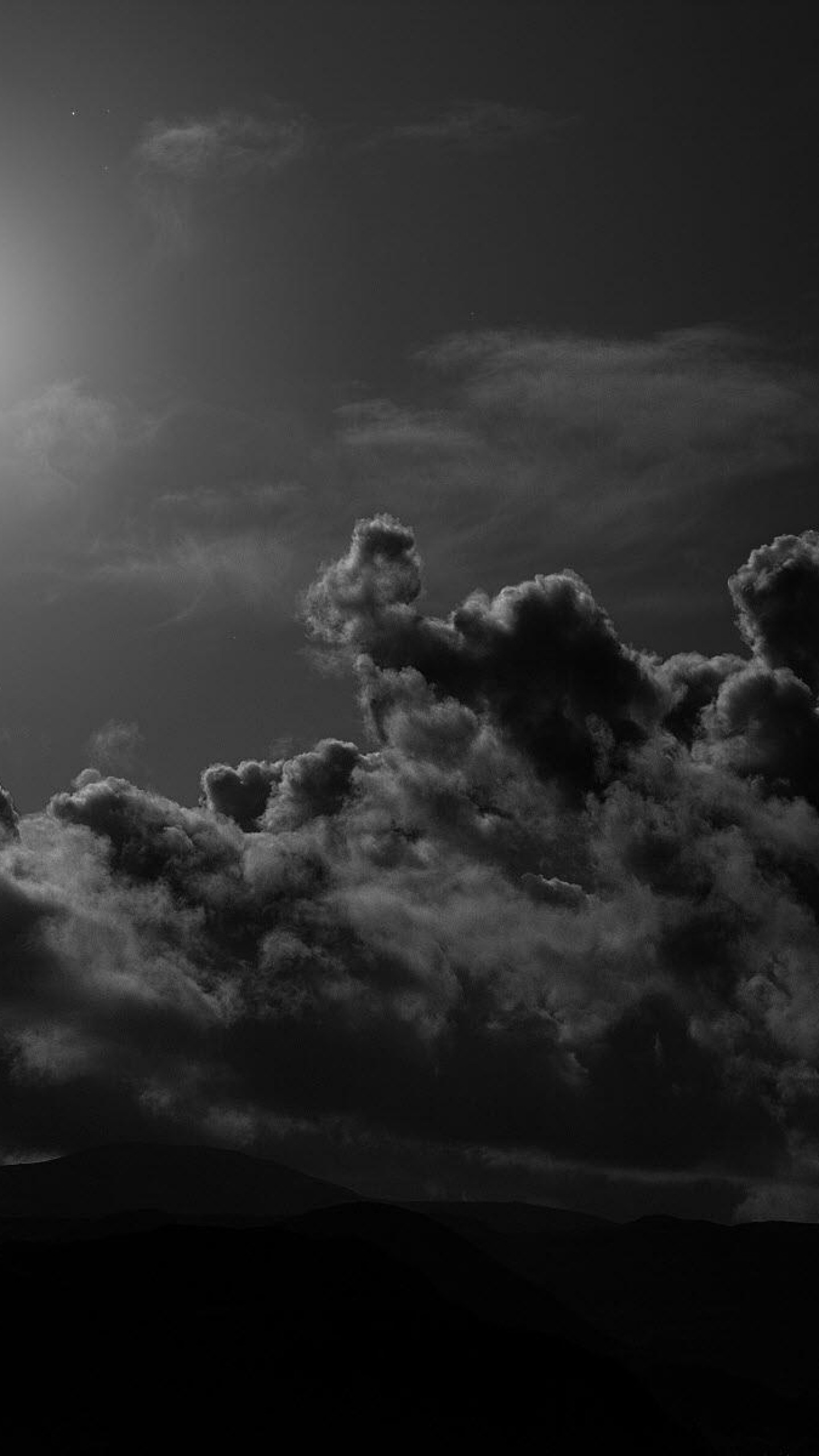 Preview wallpaper moon, clouds, sky, black and white 1440×2560