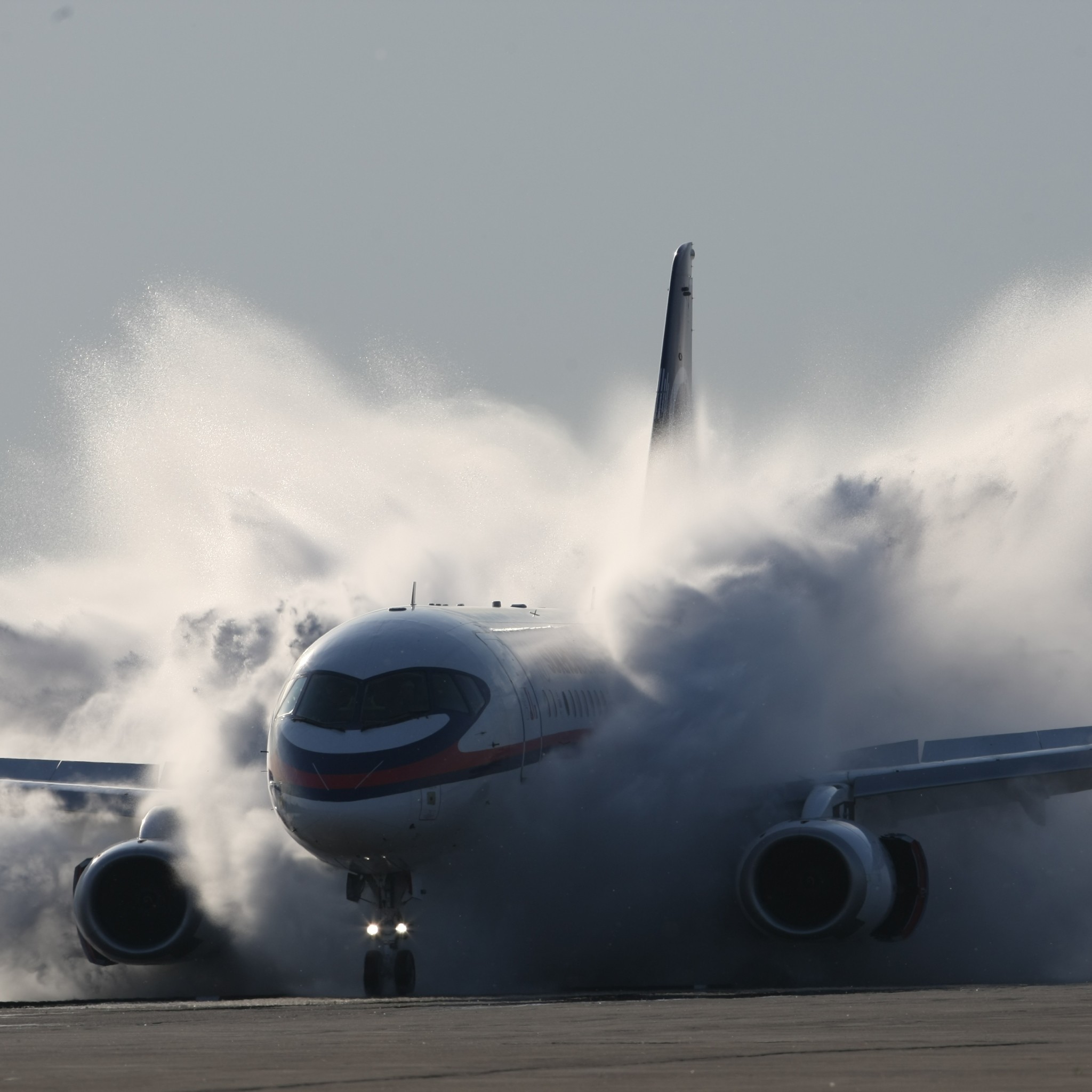 Wallpaper sukhoi, superjet, 100, aircraft, smoke, dust