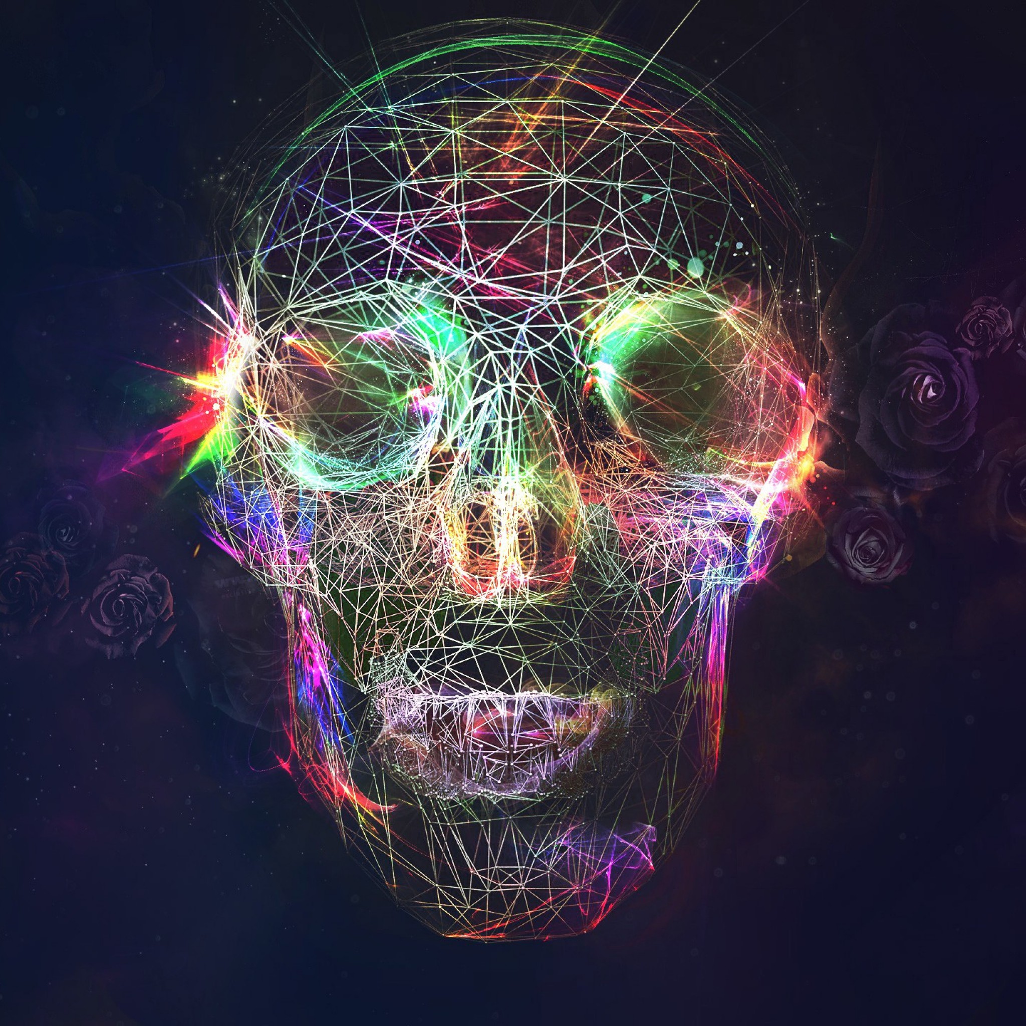 Preview wallpaper skull, abstract, bright, background 2048×2048