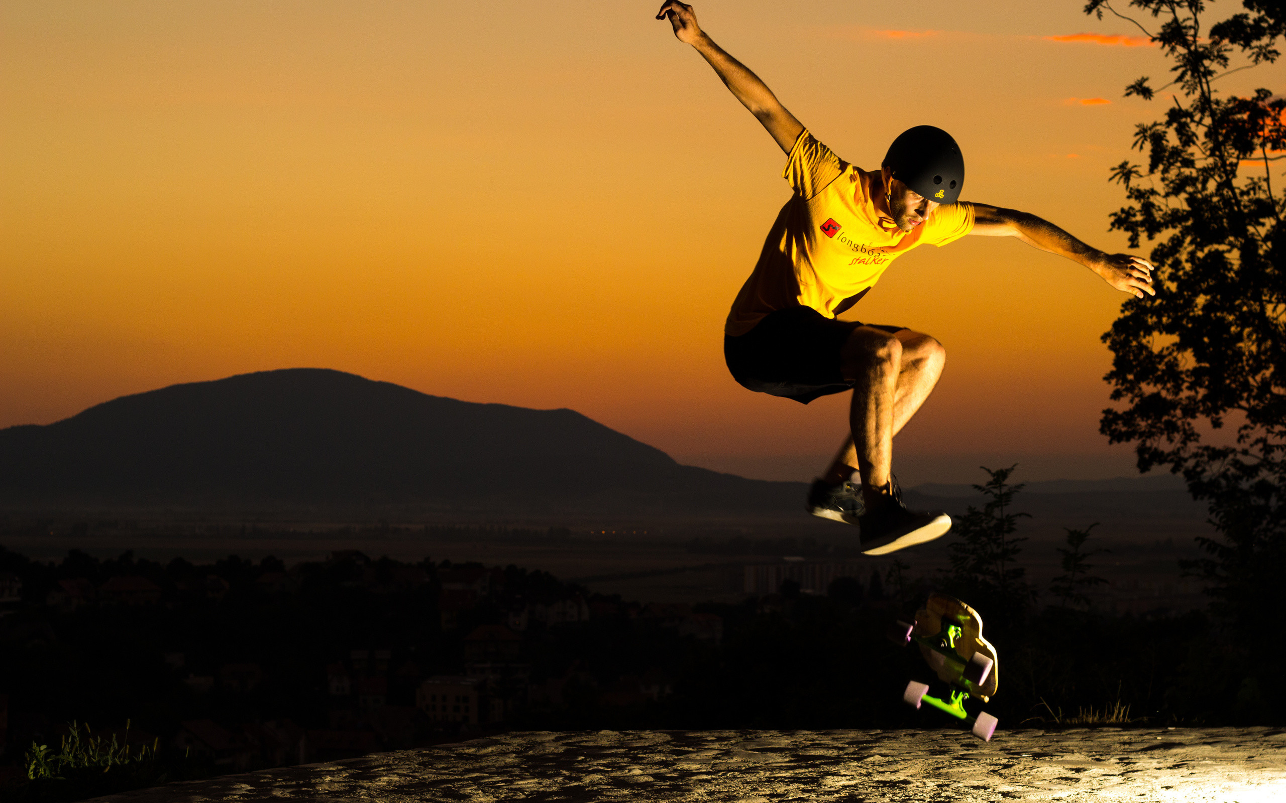 Jump sunset skate helmet man skateboard skateboarding wallpaper