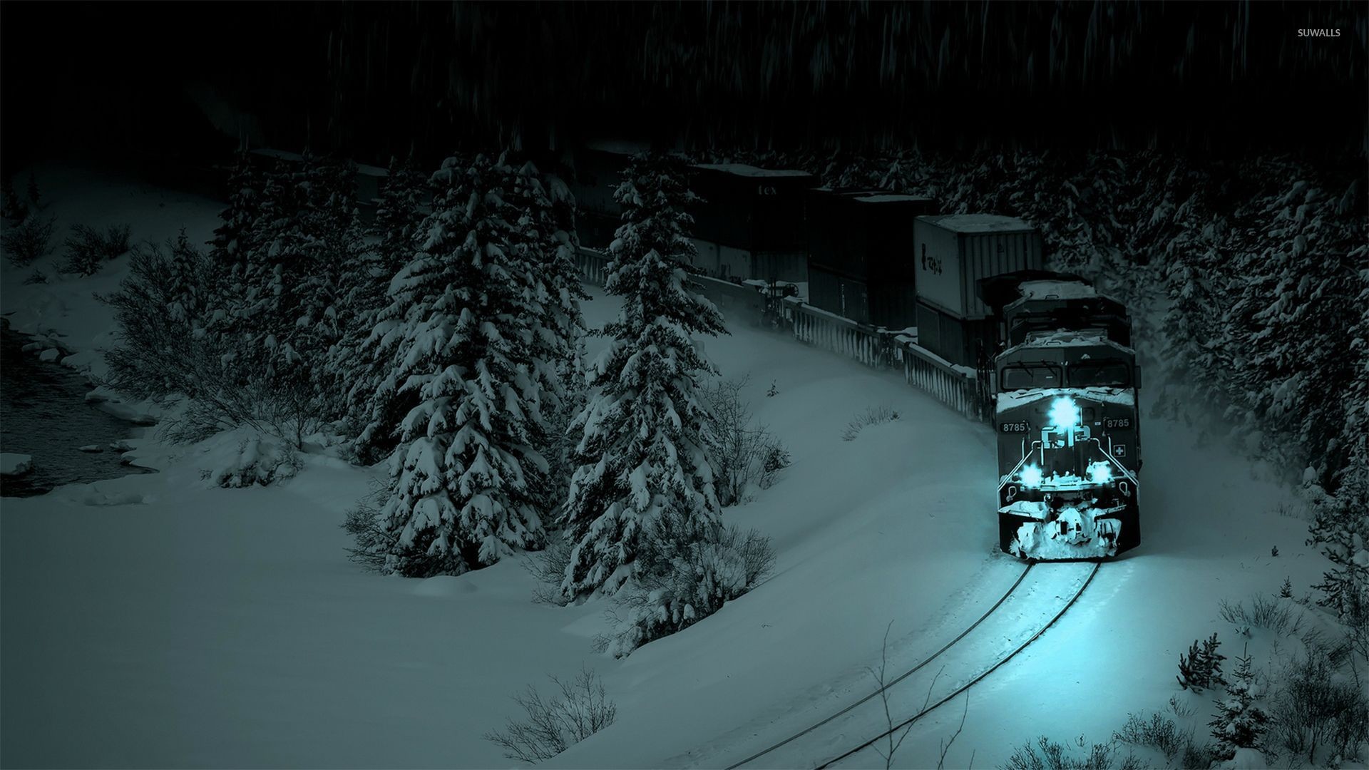Train in the winter night wallpaper jpg