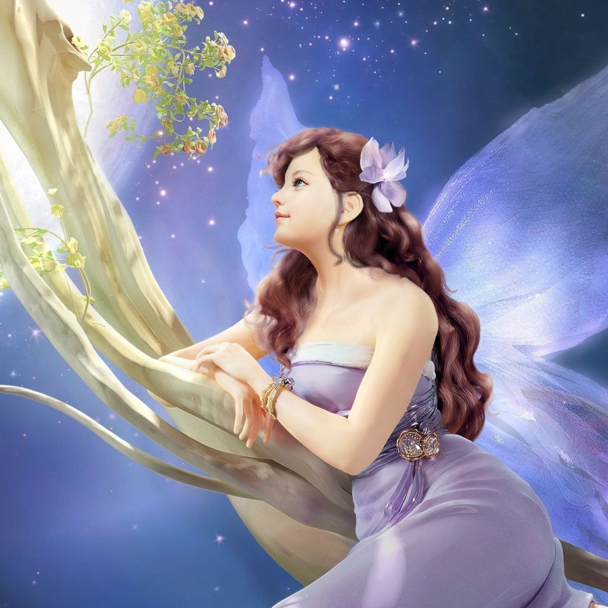 Preview wallpaper girl, fantasy, fairy, tree 2048×2048