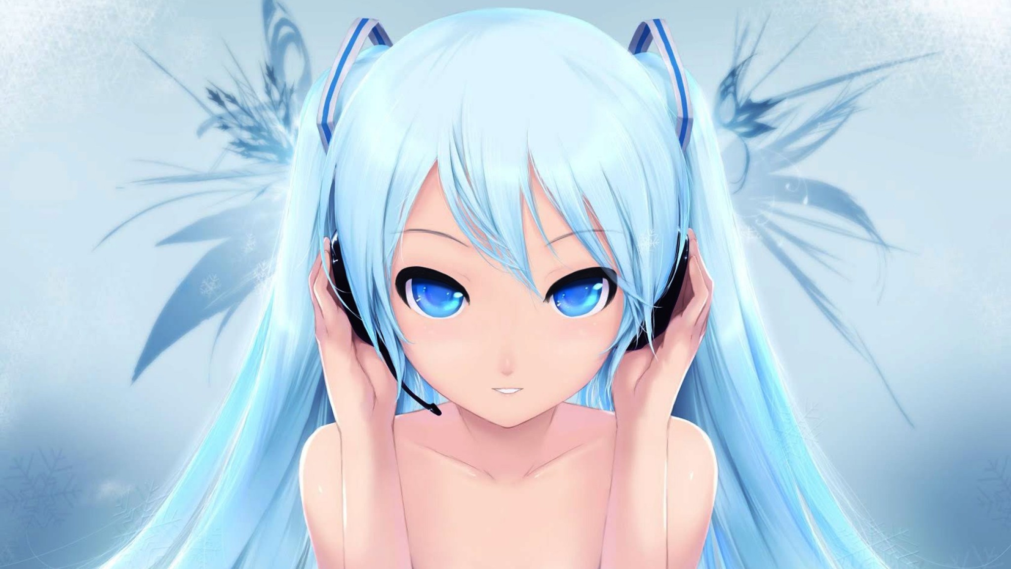 Wallpaper anime, girl, hair, blue, headphones