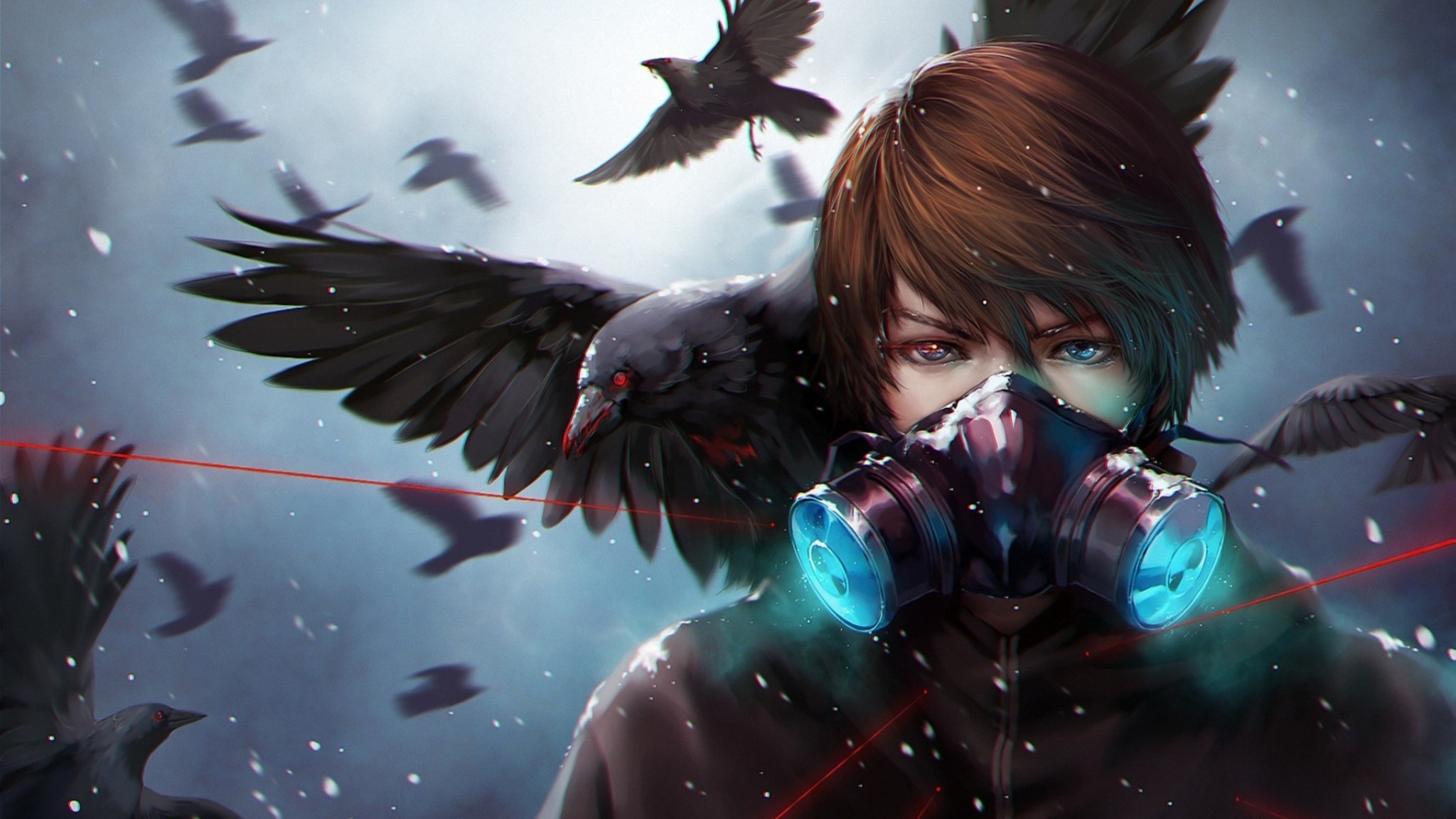 Preview wallpaper anime, crow, mask 2048×1152