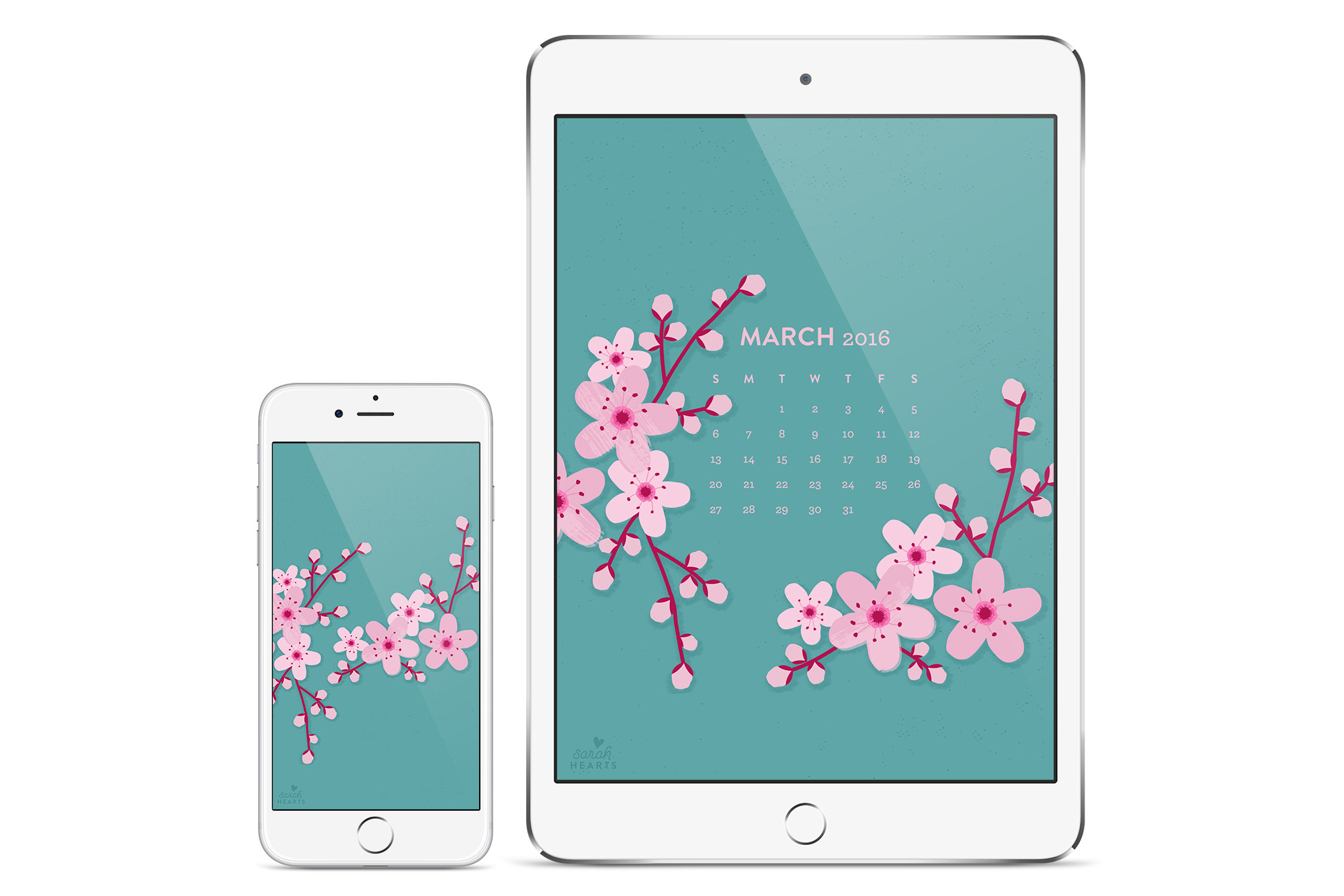 Add some beauty to your computer, phone or tablet with this free cherry  blossom calendar