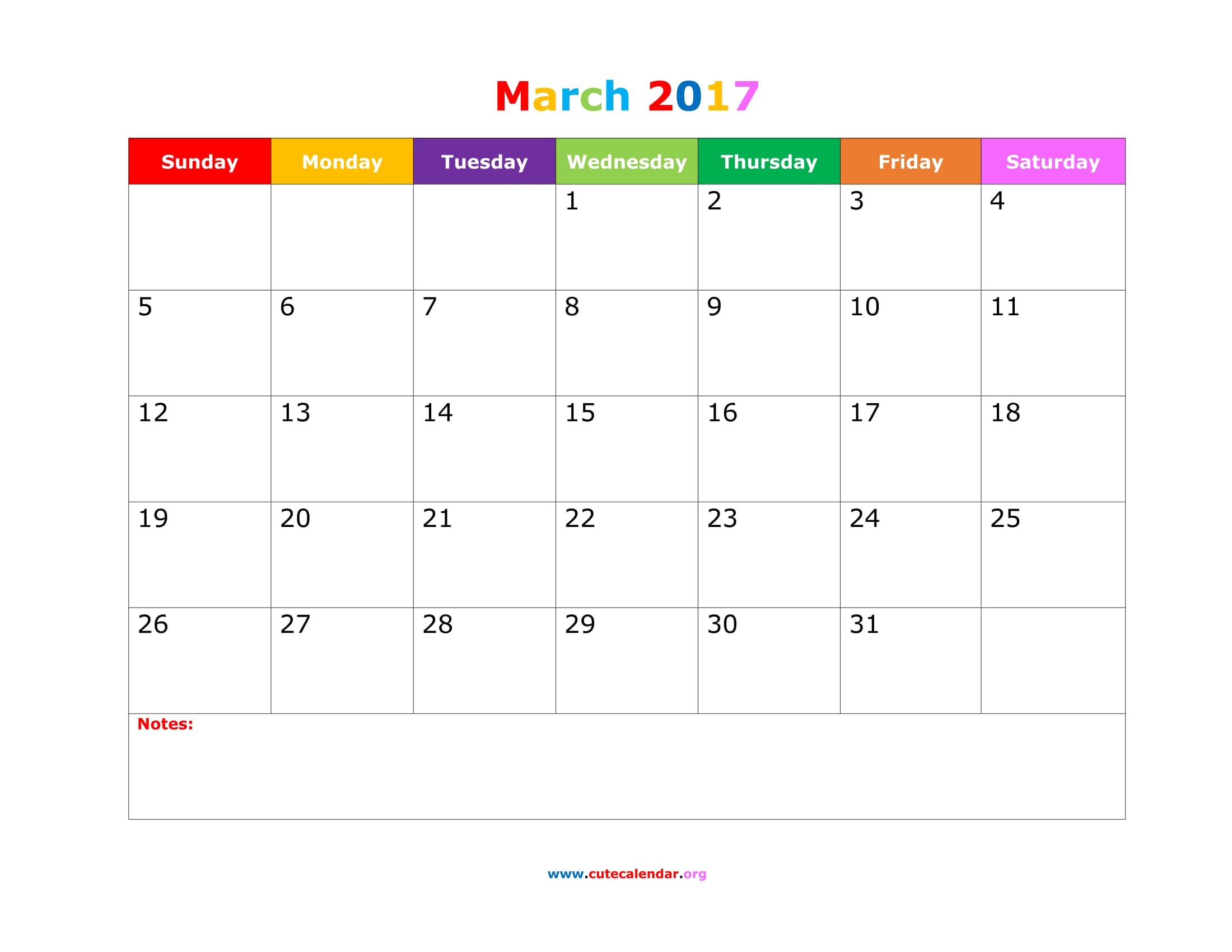 March 2018 Calendar Cute