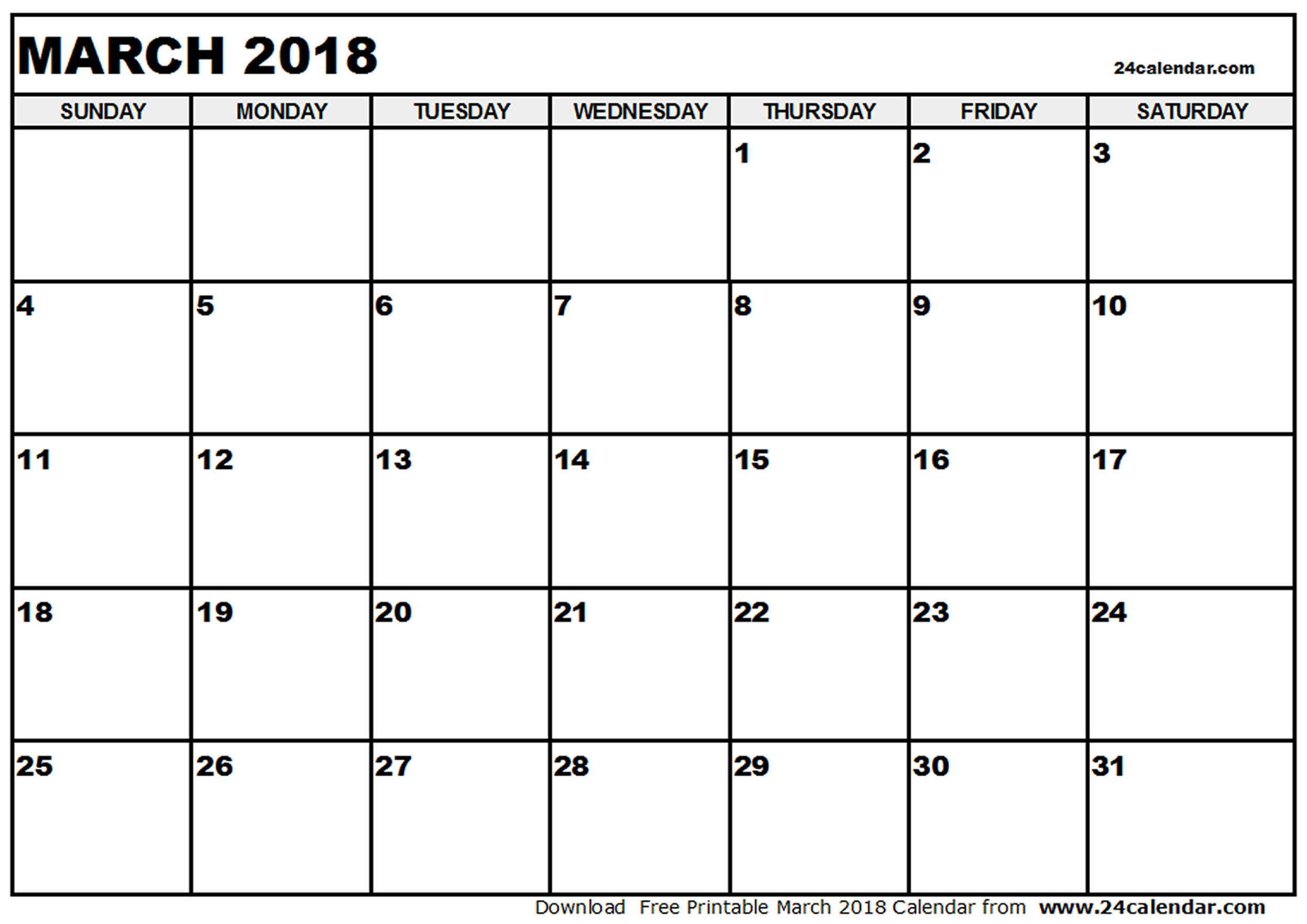 March 2018 Calendar With Holidays