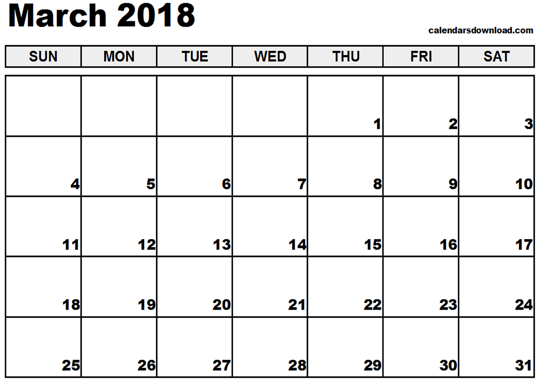 March 2018 calendar March 2018 calendar printable