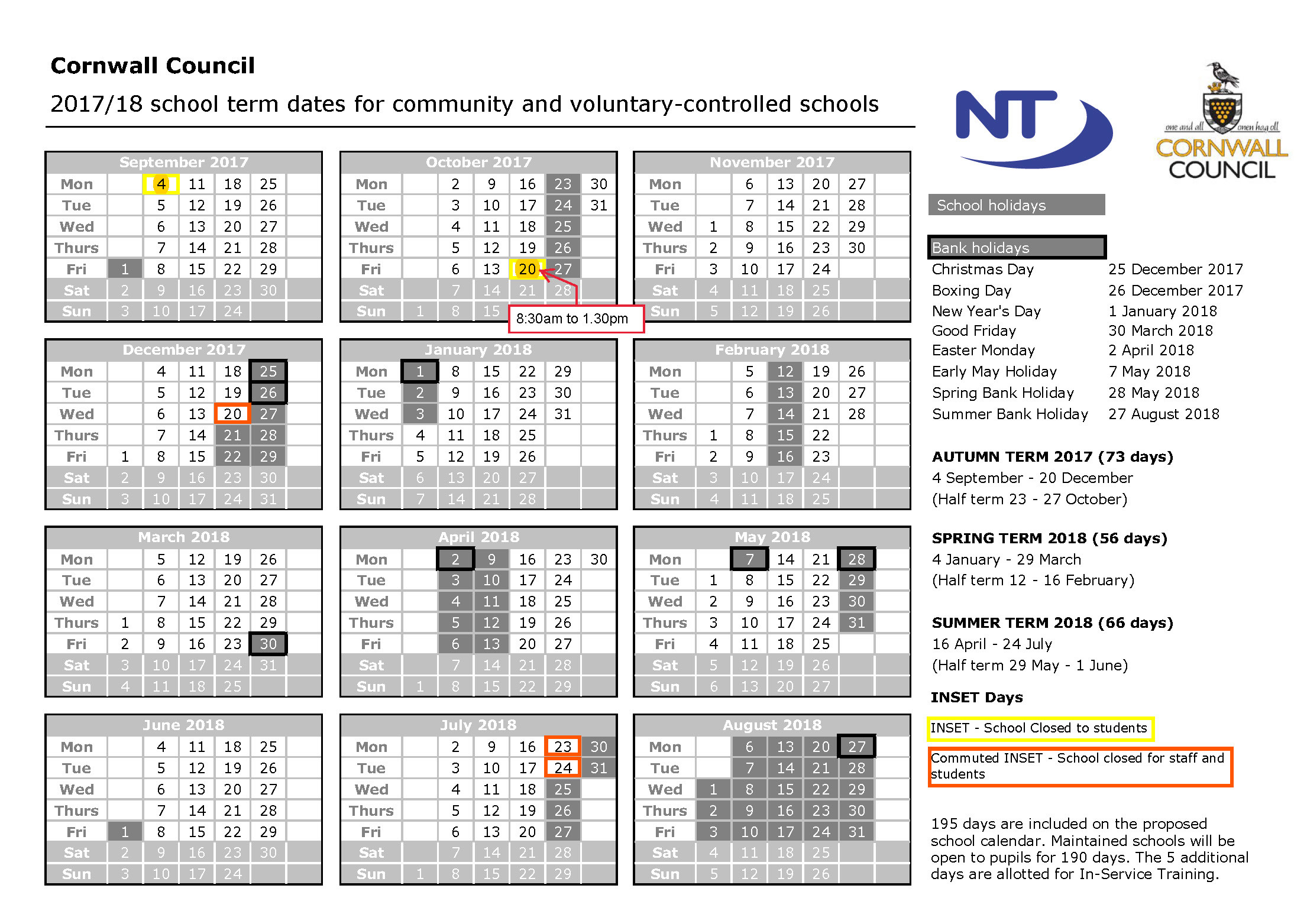 Calendars Newquay Tretherras