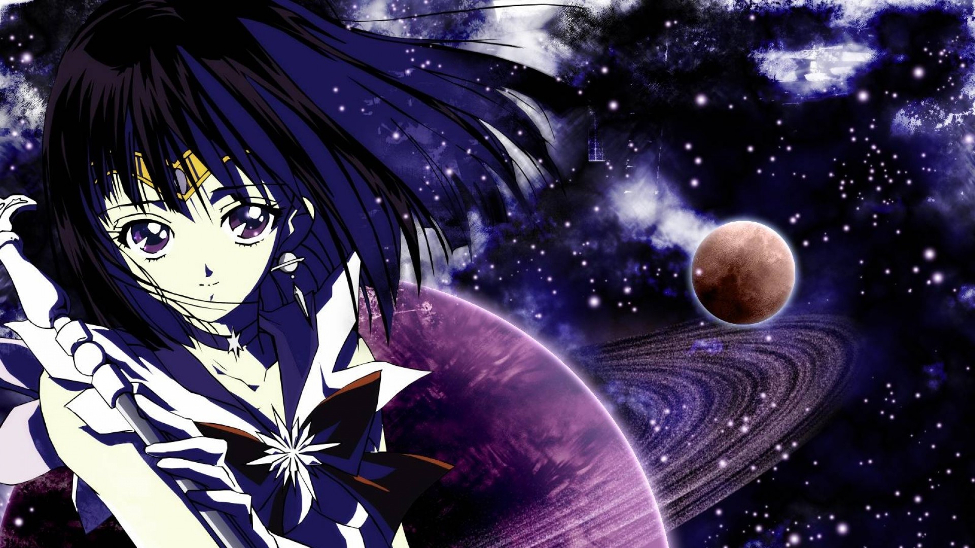 Preview wallpaper sailor moon, tomoe hotaru, girl, space, stick 1920×1080