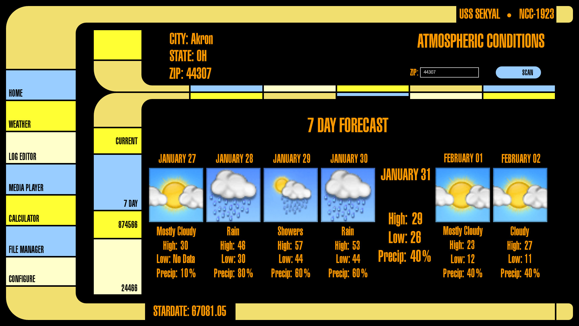 LCARS Interface – Weather 7 day