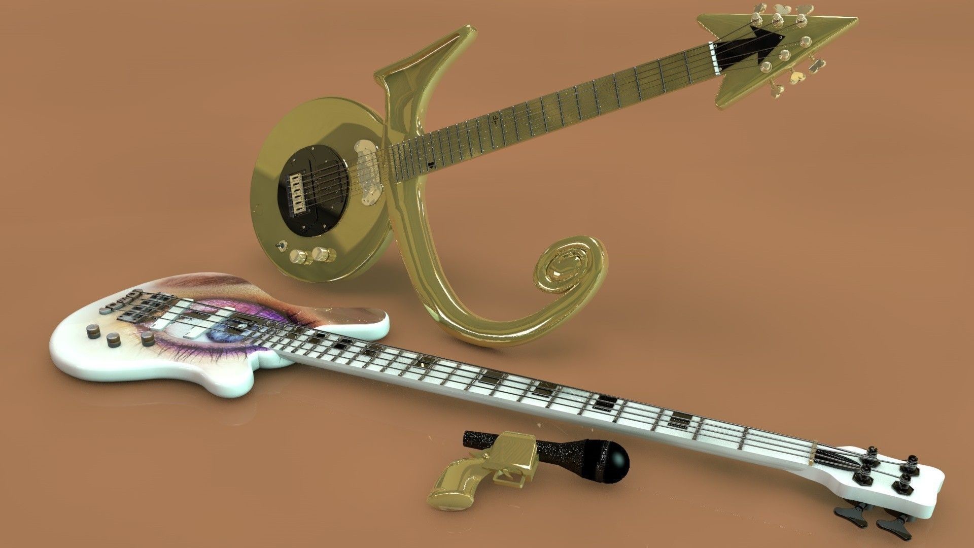 Prince symbol guitar and eye bass 3d model obj 3ds c4d dxf 3