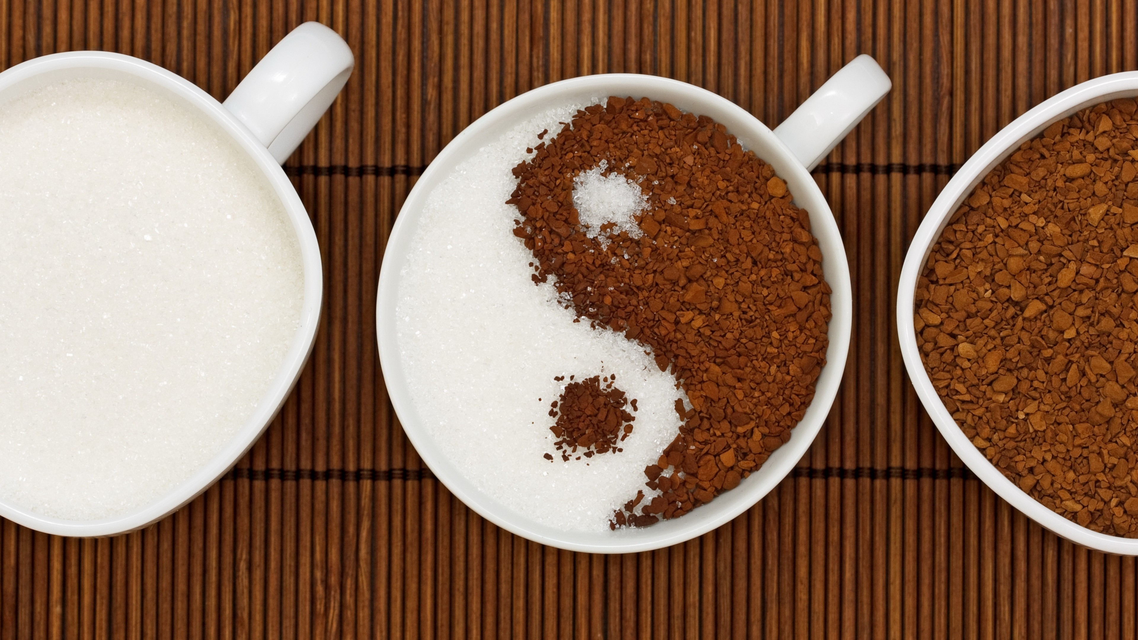 Preview wallpaper coffee, yin yang, sugar 3840×2160