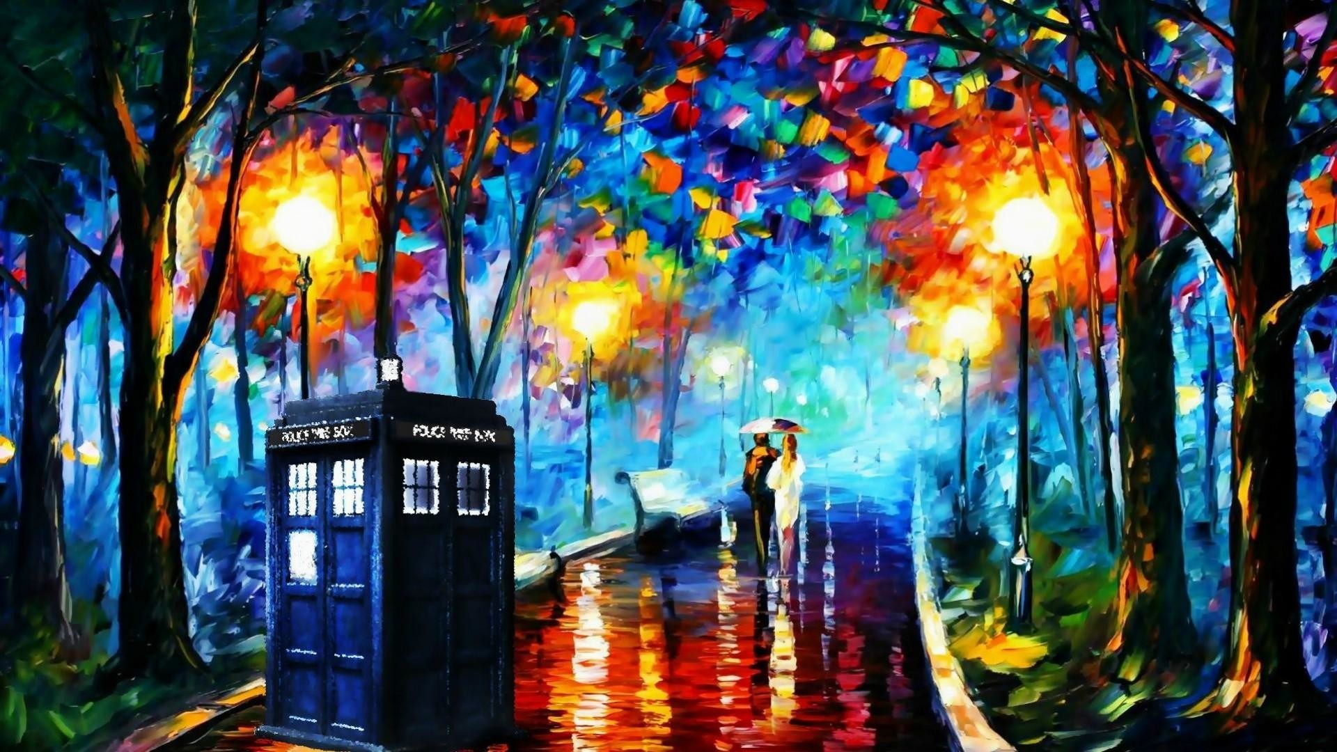 Paintings tardis leonid afremov doctor who photomanipulation 1920×1080