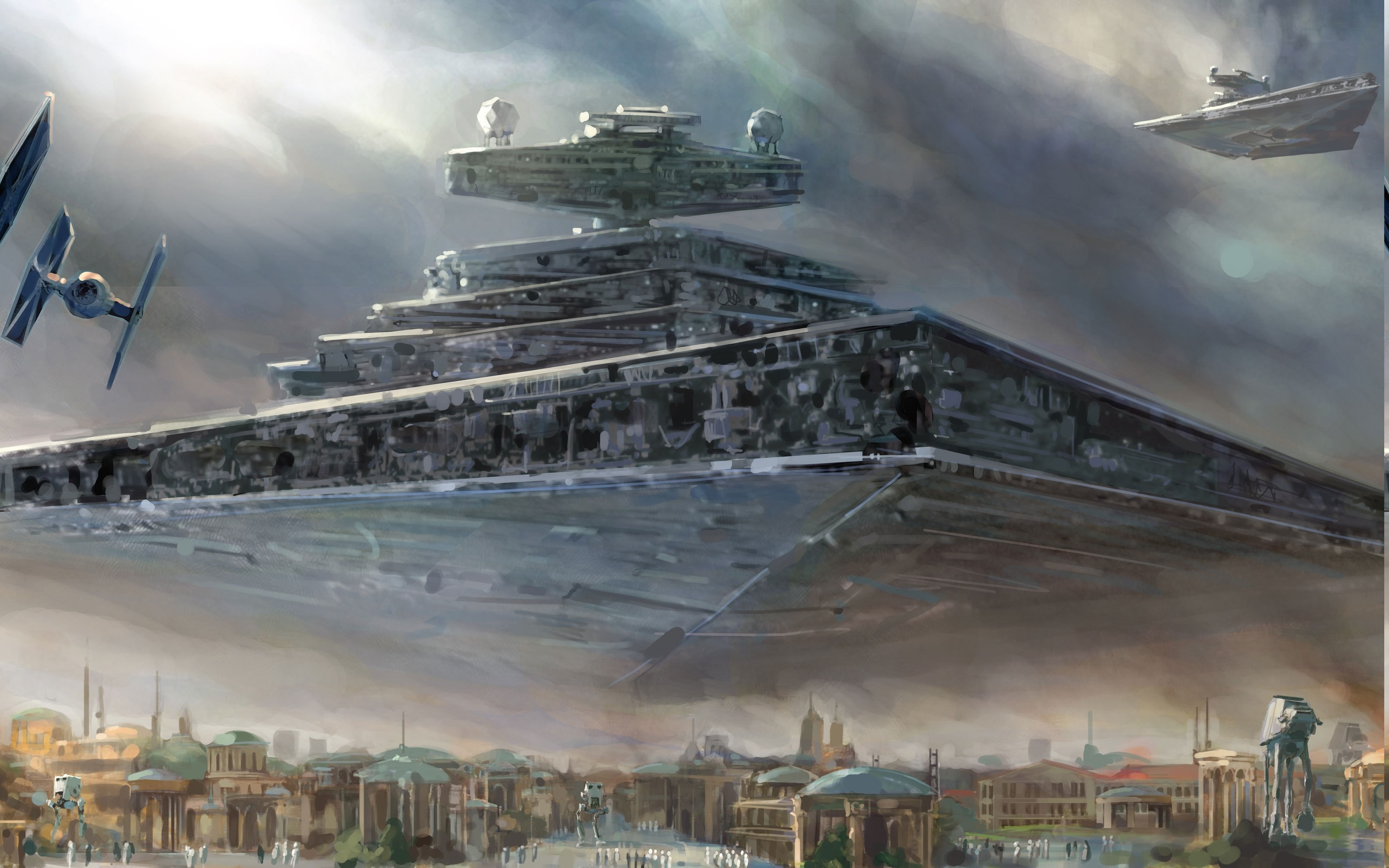 Star Wars, Star Destroyer, Spaceship, TIE Fighter, Painting