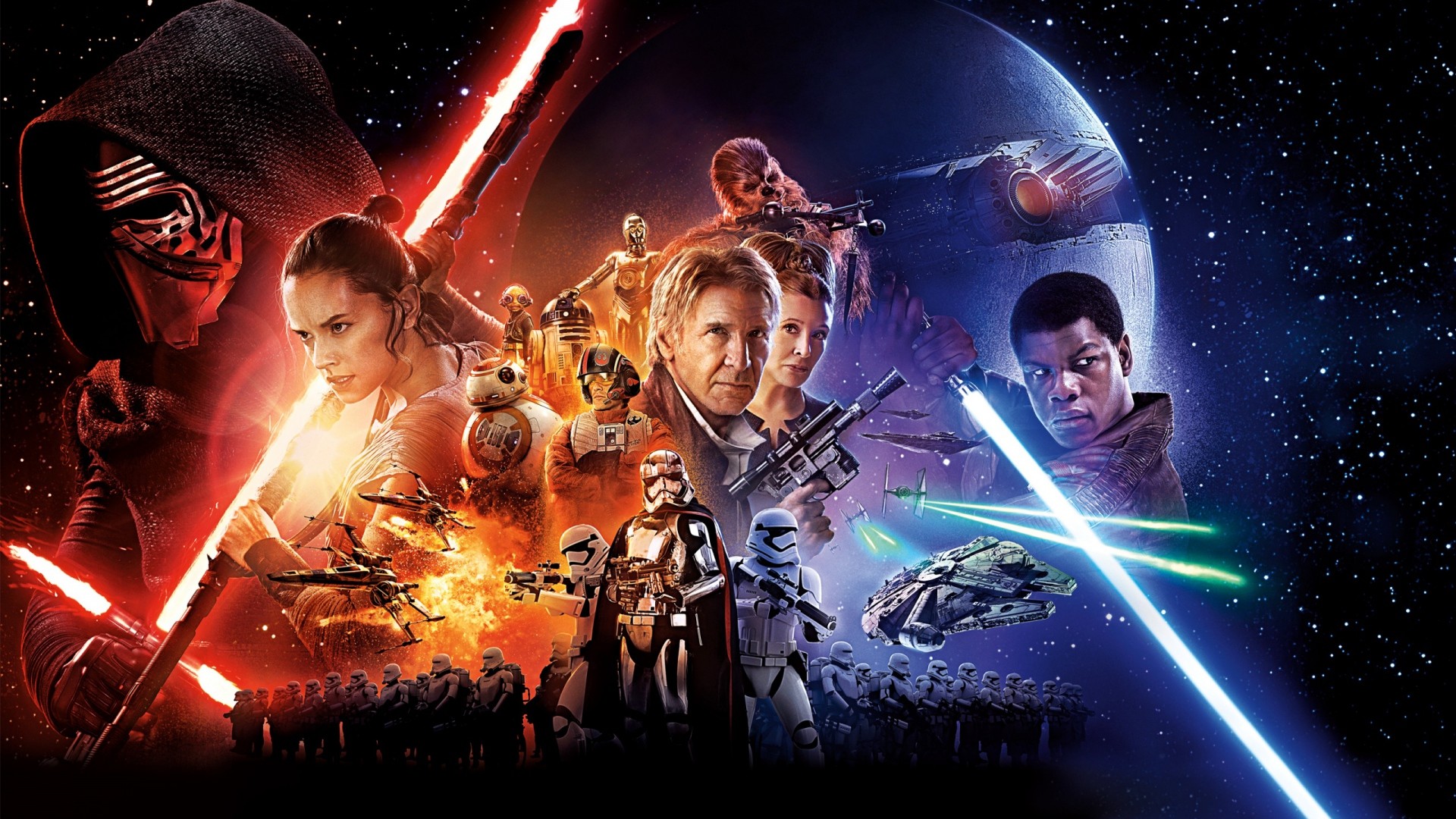 Preview wallpaper star wars, the force awakens, main characters 1920×1080
